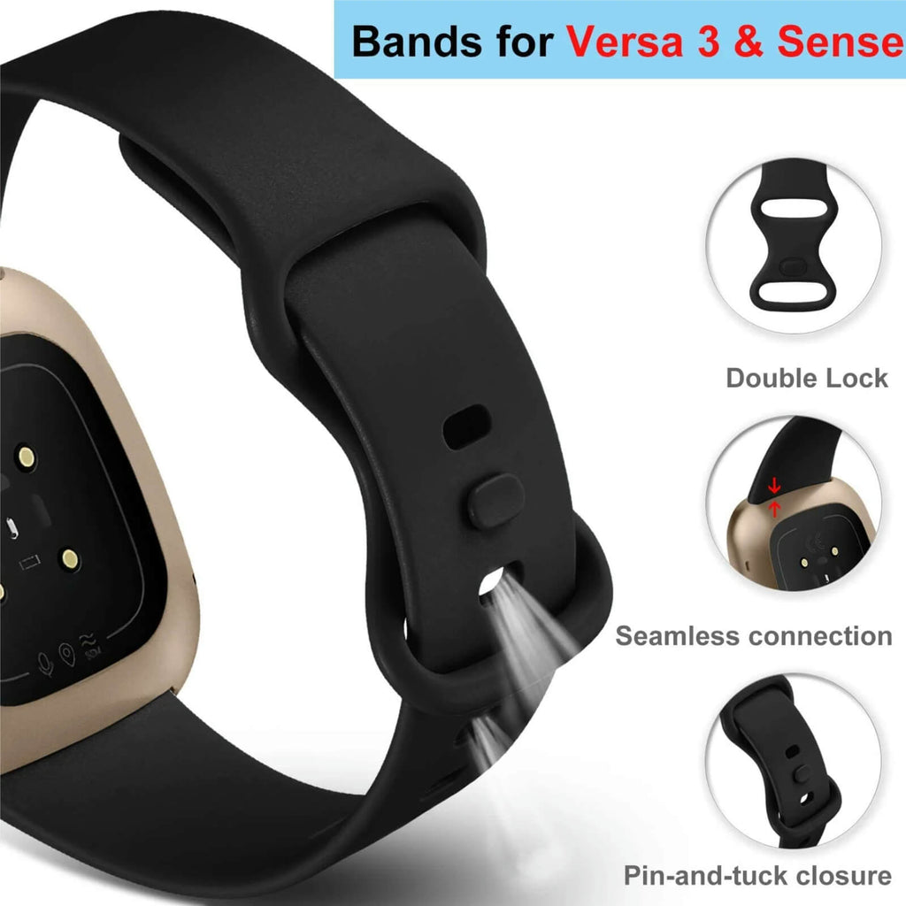 GEAK 4 Pack Silicone Sport Bands Compatible with Fitbit Versa 3/Versa 4/Sense/Sense 2 Bands for Women Men