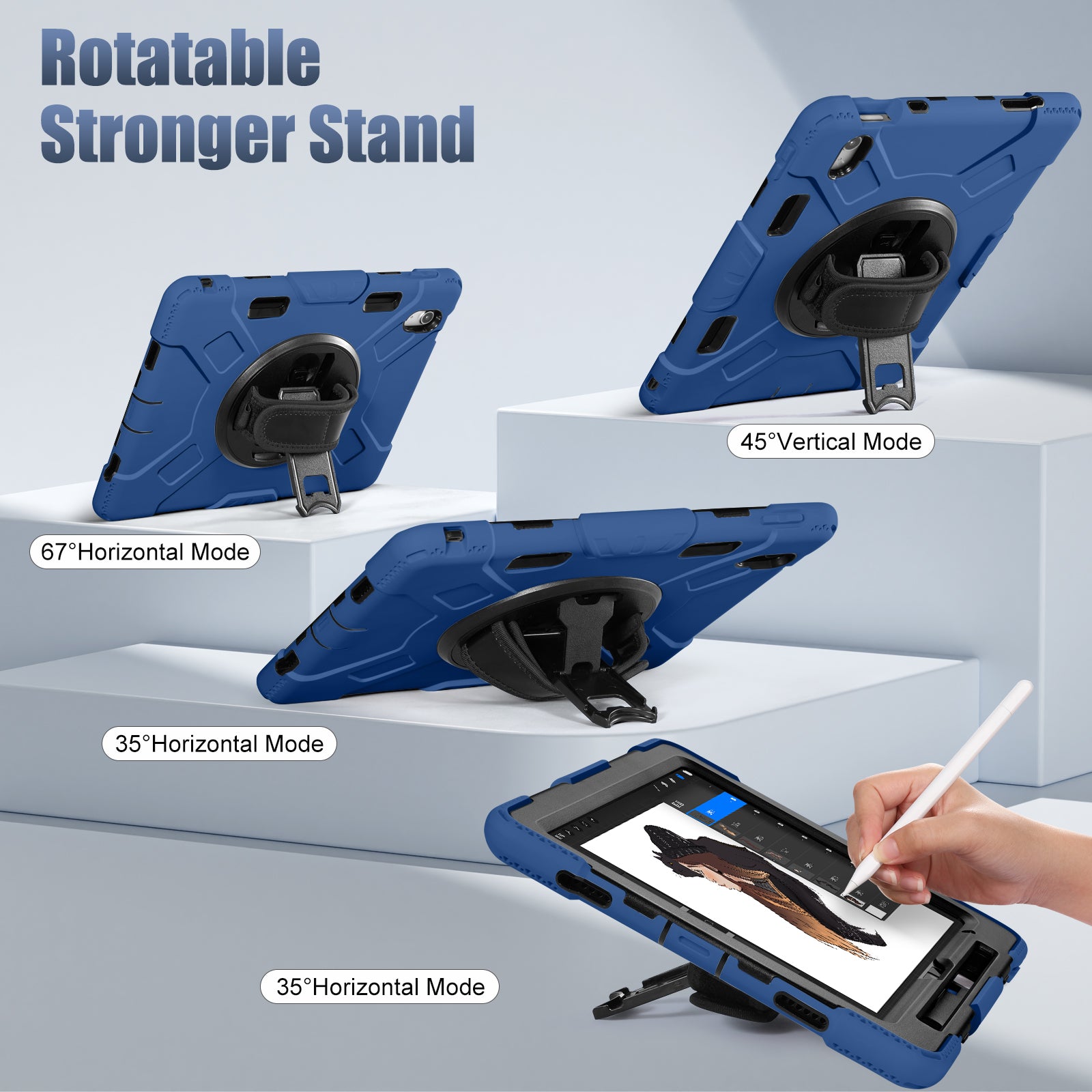 GEAK Compatible with Apple iPad A16 11th/10th Generation 11 inch Case with Screen Protector, 360° Shockproof Stand Cover Case with Pencil Holder for iPad 10th 11th Gen 2025