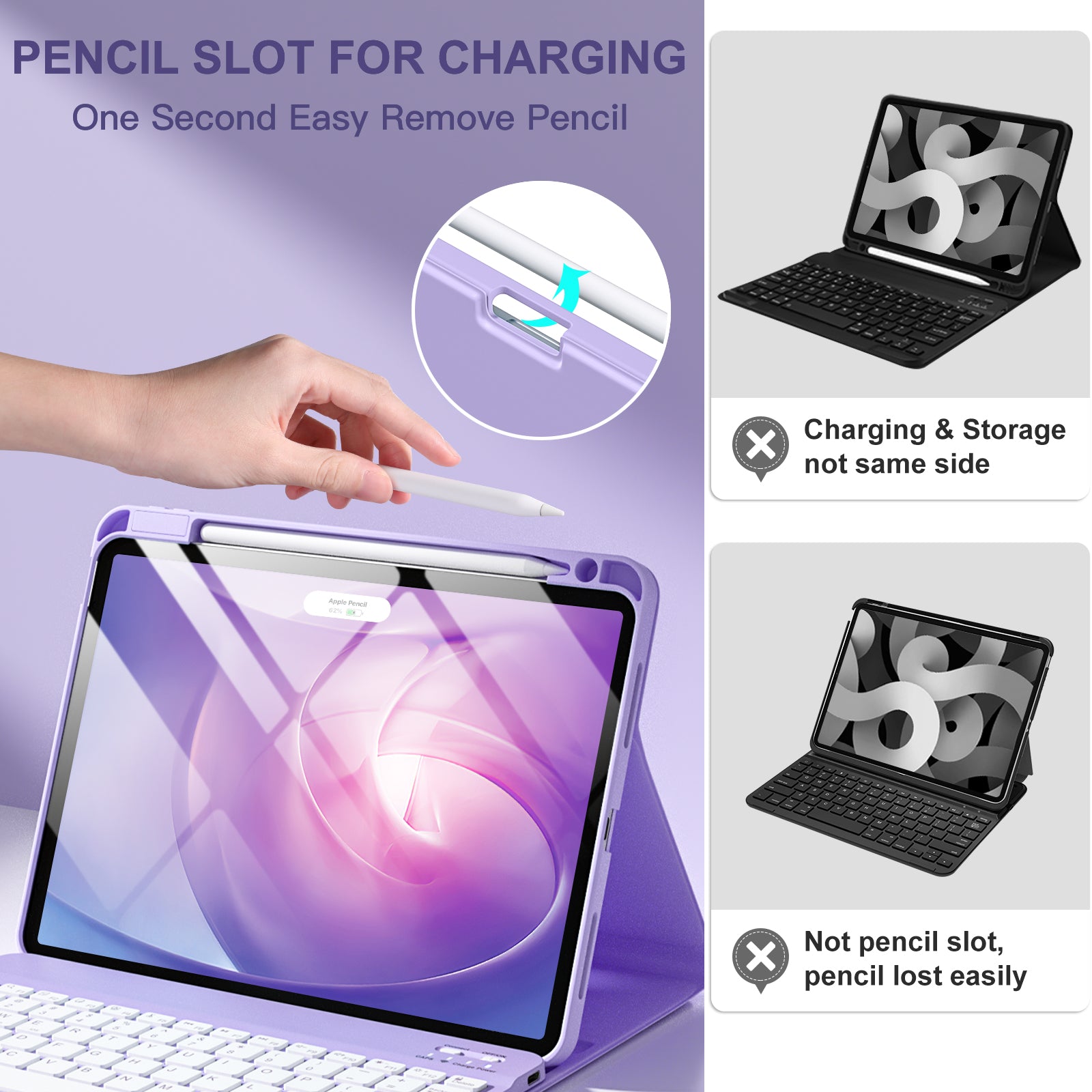 GEAK Compatible With iPad Air 11 inch (M2/M3) /Air 5th/ Air 4th Generation Case with Keyboard, Detachble Magnetic Fits For iPad Air Keyboard with Case, Purple