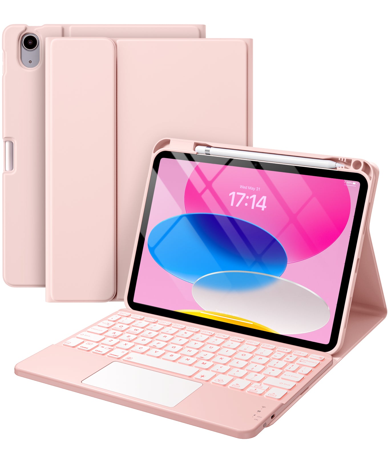 GEAK Compatible with Apple iPad A16 11th 10th Generation Case with Keyboard 7 Color Backlight Detachable Keyboard Case Cover with Touchpad for iPad 11th Gen 11 inch 2025 & 10th Gen 10.9 inch