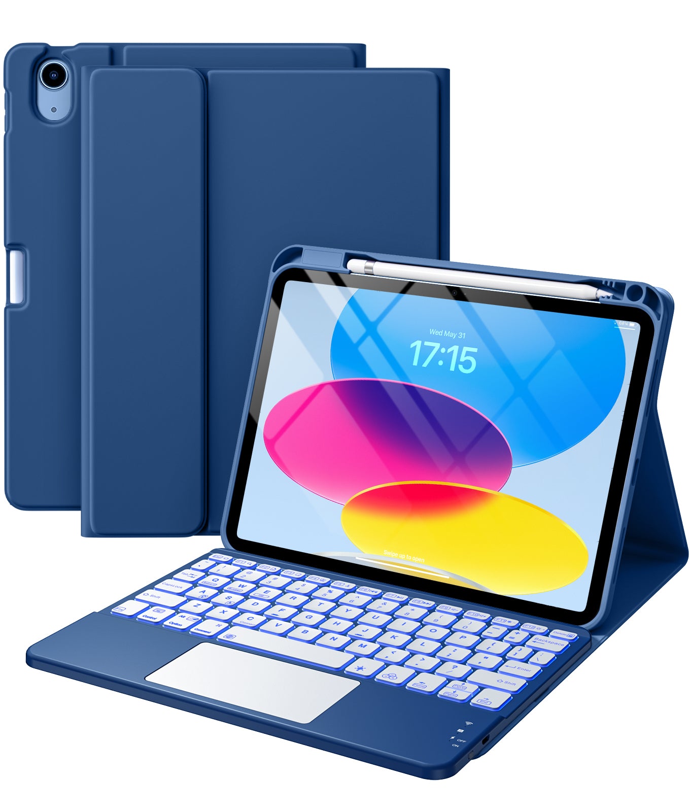 GEAK Compatible with Apple iPad A16 11th 10th Generation Case with Keyboard 7 Color Backlight Detachable Keyboard Case Cover with Touchpad for iPad 11th Gen 11 inch 2025 & 10th Gen 10.9 inch