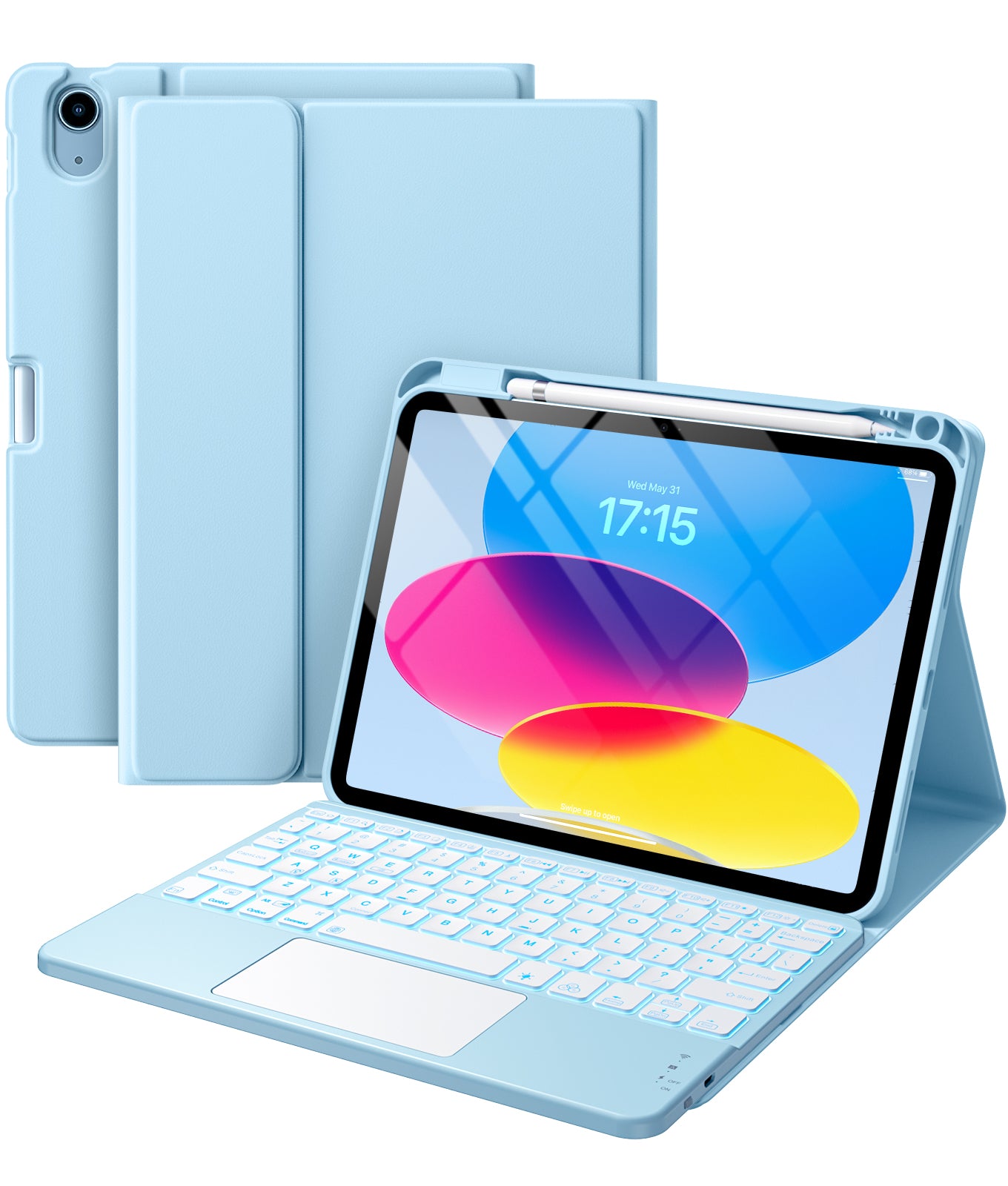 GEAK Compatible with Apple iPad A16 11th 10th Generation Case with Keyboard 7 Color Backlight Detachable Keyboard Case Cover with Touchpad for iPad 11th Gen 11 inch 2025 & 10th Gen 10.9 inch