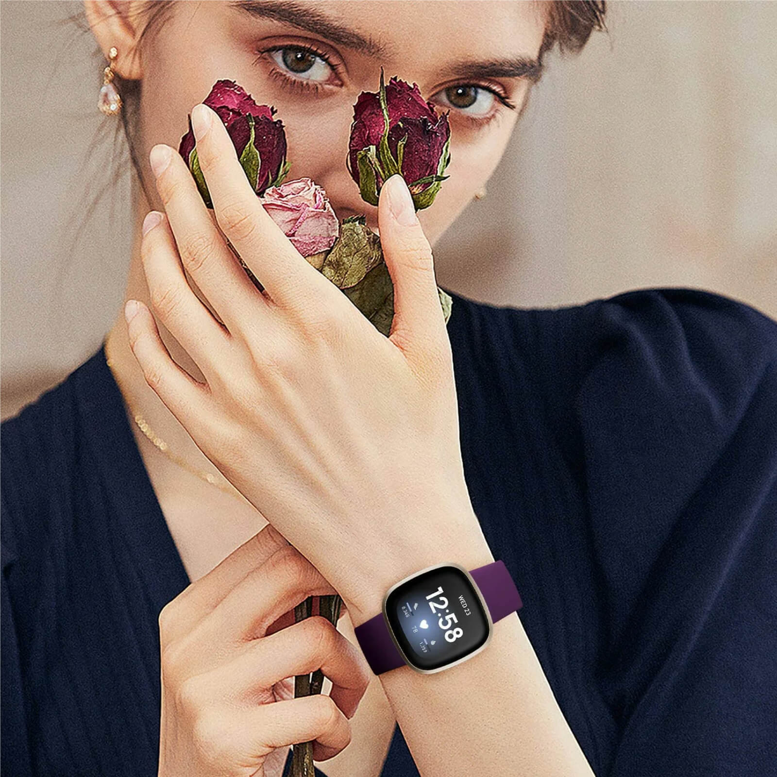 GEAK 4 Pack Silicone Sport Bands Compatible with Fitbit Versa 3/Versa 4/Sense/Sense 2 Bands for Women Men