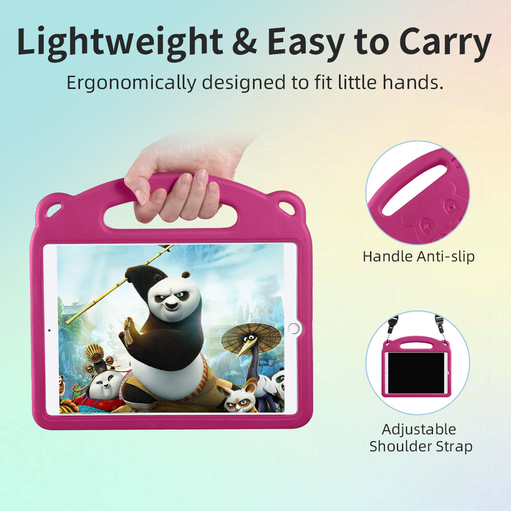 GEAK Compatible with Apple iPad 9th 8th 7th Generation Case for Kids 10.2 inch Cute Panda Shockproof Handle Stand Case with Strap for iPad Air 3rd Generation & Pro 10.5 inch