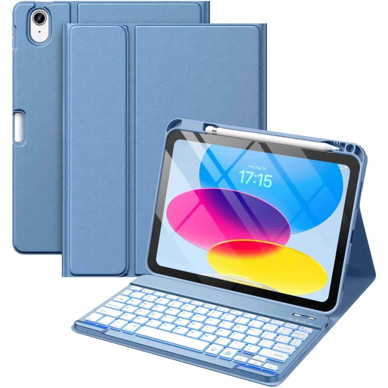 for iPad A16 11th 10th Generation Case with Keyboard, 7 Colors Backlit Detachable Folio Keyboard Cover with Pencil Holder for iPad 10th Gen 10.9 Inch/11th Gen 11 Inch