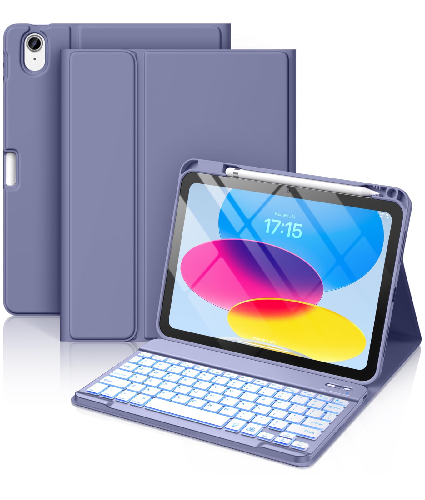 for iPad A16 11th 10th Generation Case with Keyboard, 7 Colors Backlit Detachable Folio Keyboard Cover with Pencil Holder for iPad 10th Gen 10.9 Inch/11th Gen 11 Inch