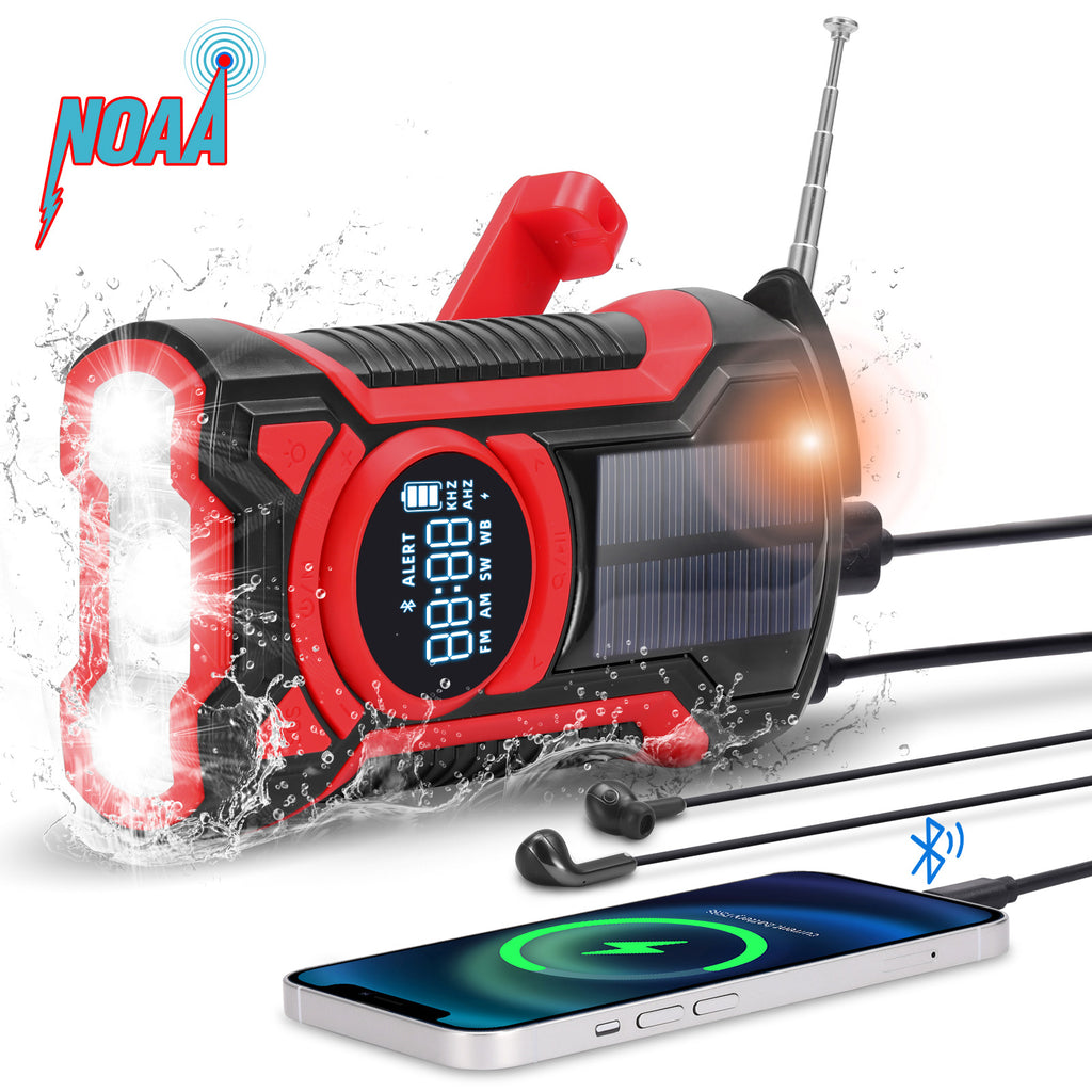 GEAK Solar Hand Crank Emergency Radio Portable AM FM NOAA Weather Radio with Power Bank, SOS Alarm, Bluetooth Speaker, Flashlight for Indoor Outdoor Camping Emergency Supplies