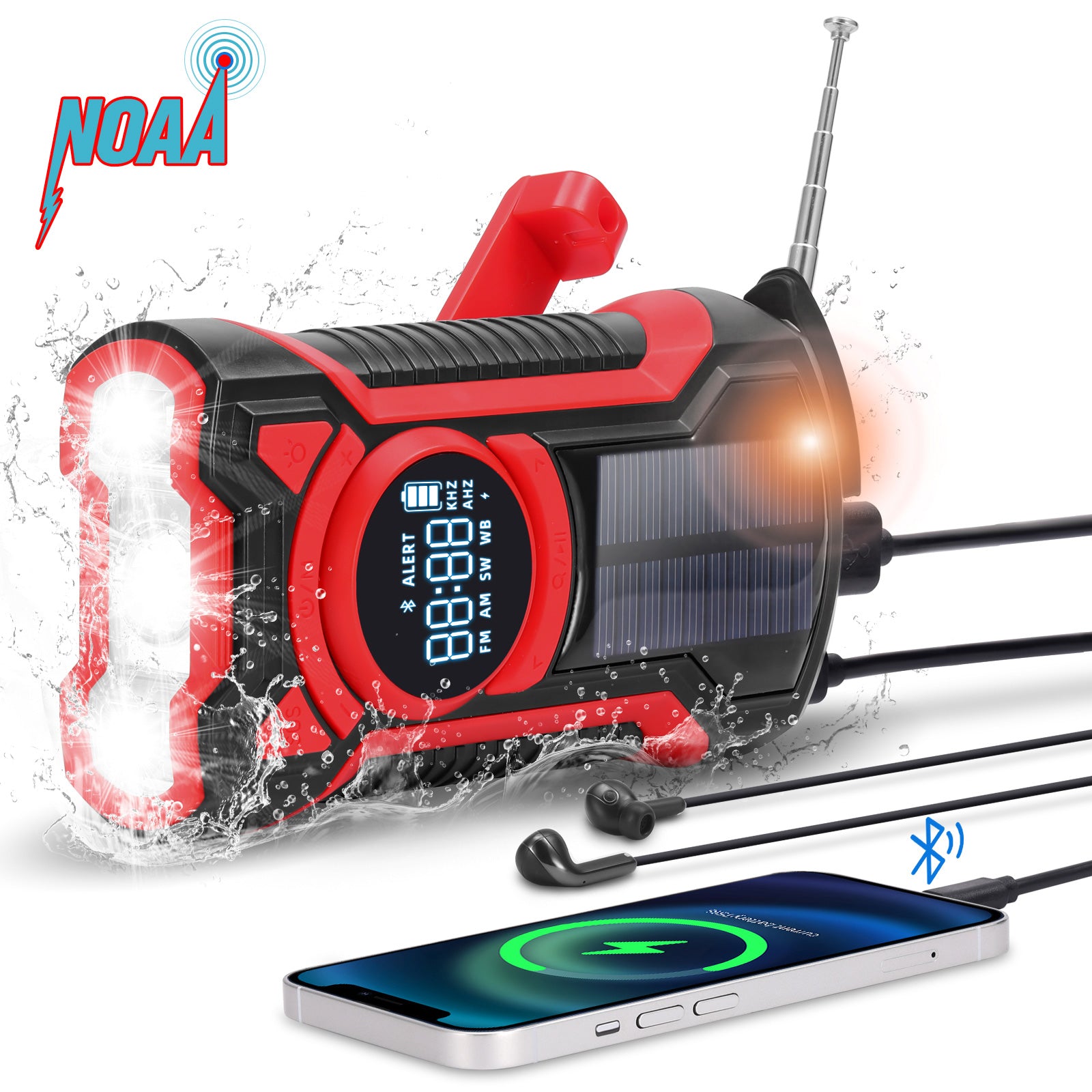 GEAK Solar Hand Crank Emergency Radio Portable AM FM NOAA Weather Radio with Power Bank, SOS Alarm, Bluetooth Speaker, Flashlight for Indoor Outdoor Camping Emergency Supplies