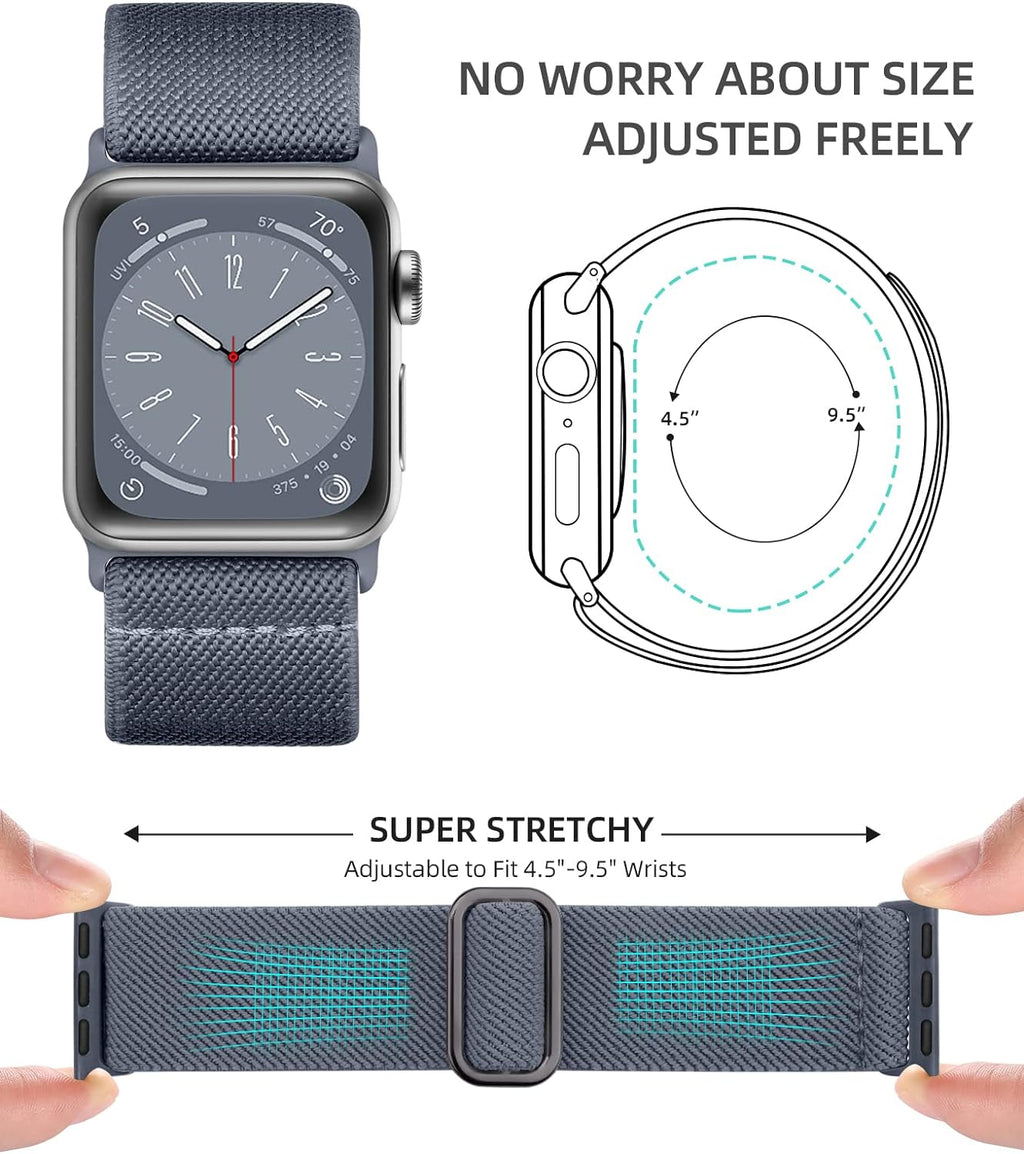 GEAK Stretchy Nylon Bands Compatible with Apple Watch Ultra 3 2 49mm Series 11 10 46mm 42mm SE 3 Series 9 8 7 45mm 41mm SE 2nd Generation Series 6 5 4 44mm 40mm Series 3 38mm Bands for Women Men