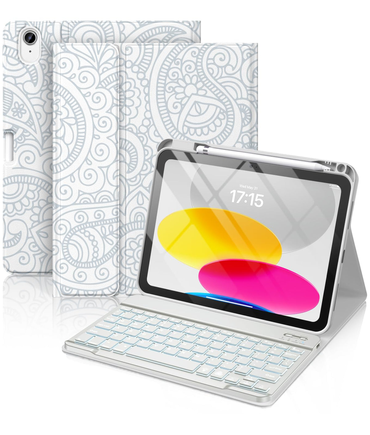 for iPad A16 11th 10th Generation Case with Keyboard, 7 Colors Backlit Detachable Folio Keyboard Cover with Pencil Holder for iPad 10th Gen 10.9 Inch/11th Gen 11 Inch