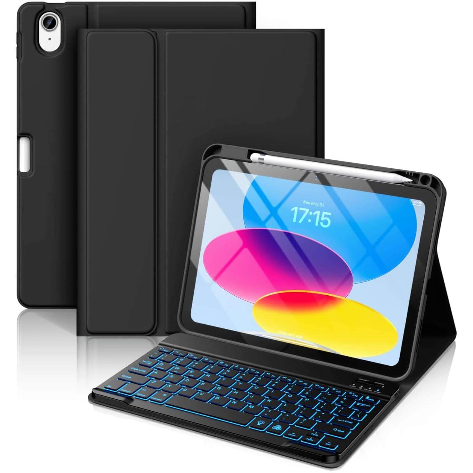 for iPad A16 11th 10th Generation Case with Keyboard, 7 Colors Backlit Detachable Folio Keyboard Cover with Pencil Holder for iPad 10th Gen 10.9 Inch/11th Gen 11 Inch