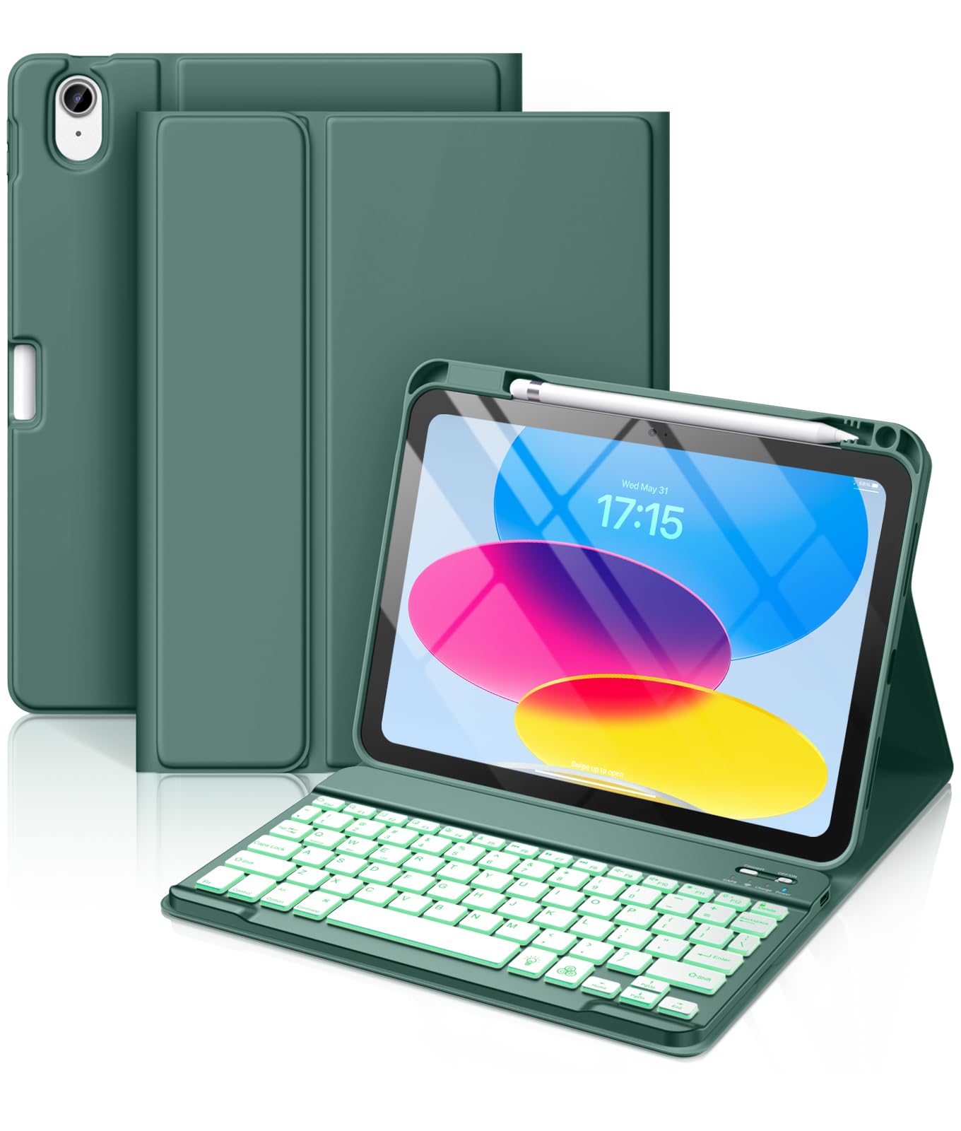 for iPad A16 11th 10th Generation Case with Keyboard, 7 Colors Backlit Detachable Folio Keyboard Cover with Pencil Holder for iPad 10th Gen 10.9 Inch/11th Gen 11 Inch