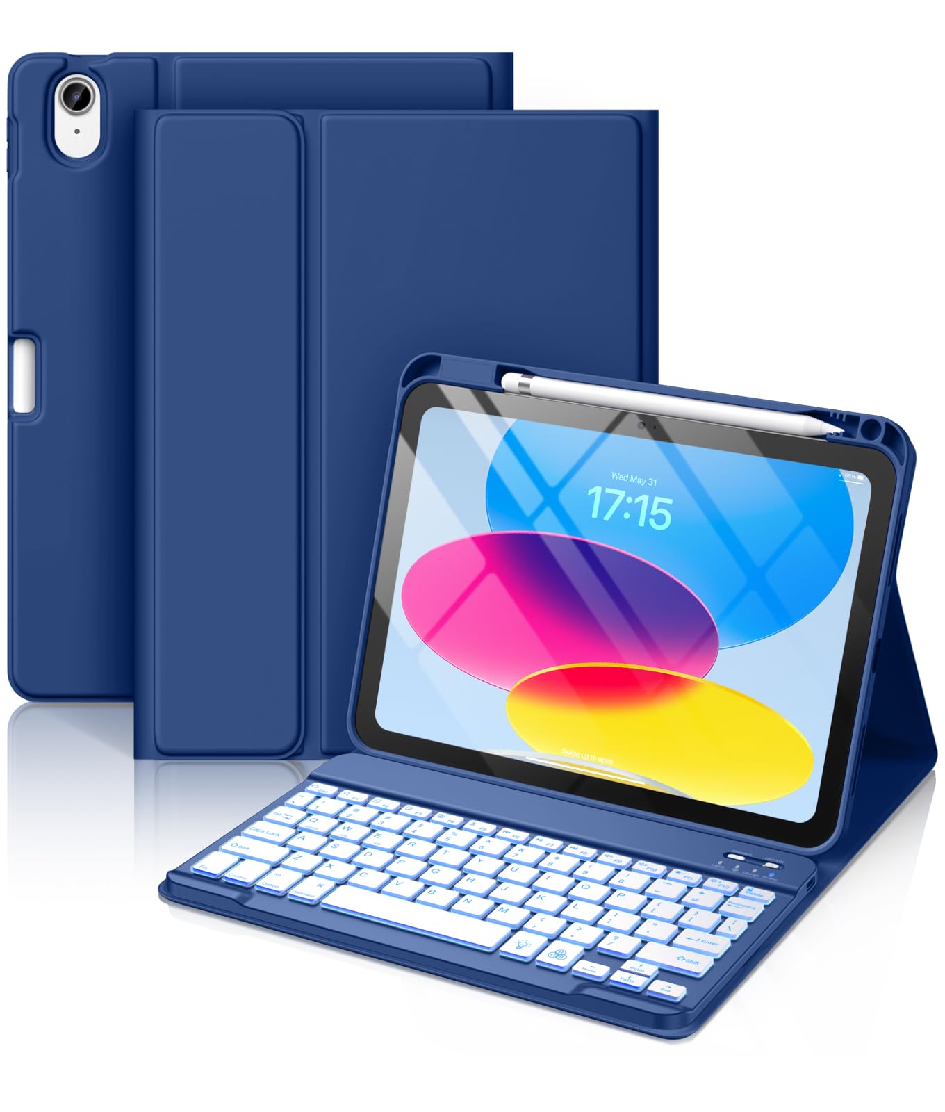 for iPad A16 11th 10th Generation Case with Keyboard, 7 Colors Backlit Detachable Folio Keyboard Cover with Pencil Holder for iPad 10th Gen 10.9 Inch/11th Gen 11 Inch