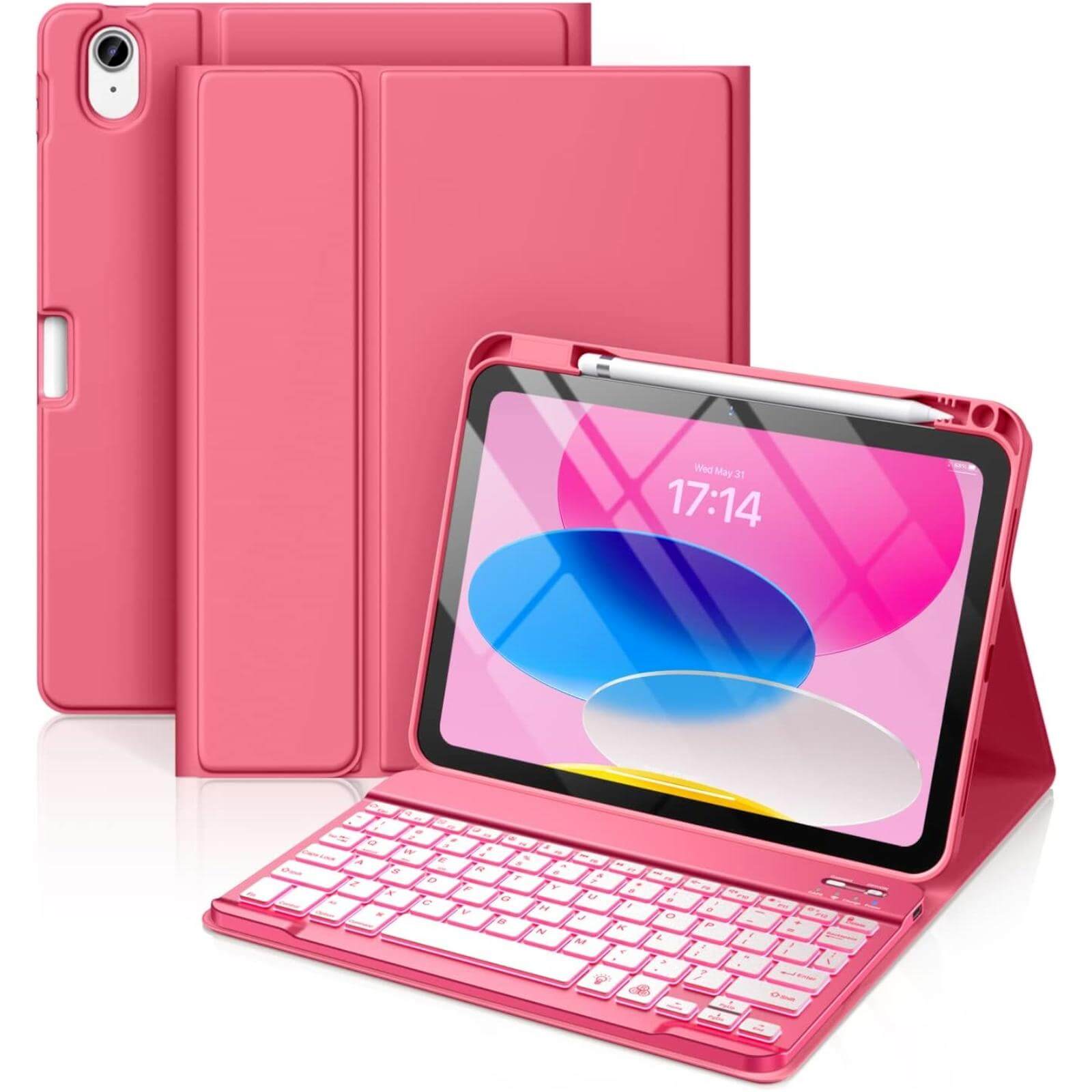 for iPad A16 11th 10th Generation Case with Keyboard, 7 Colors Backlit Detachable Folio Keyboard Cover with Pencil Holder for iPad 10th Gen 10.9 Inch/11th Gen 11 Inch