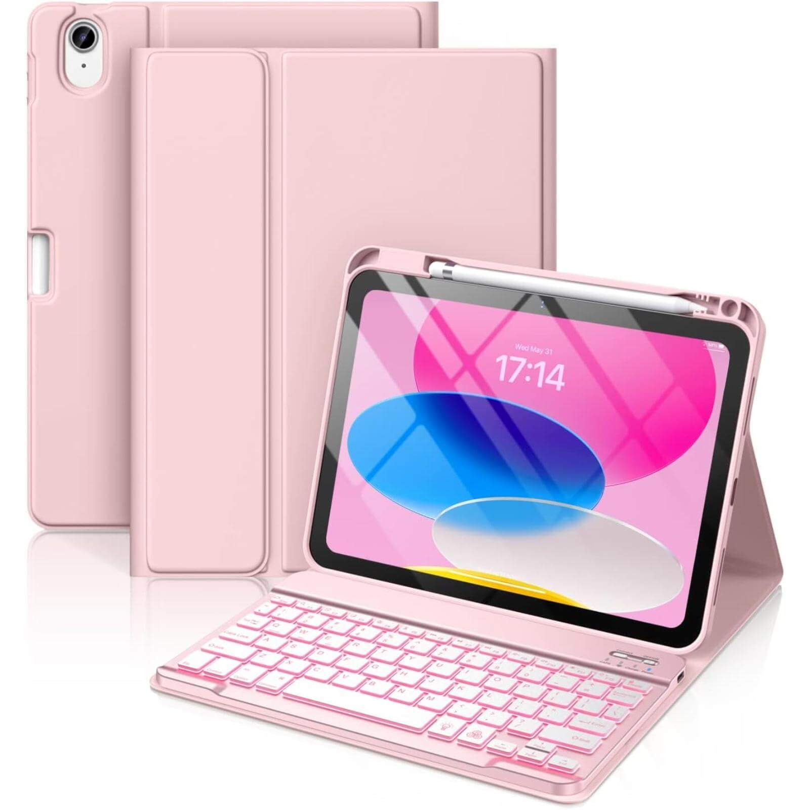for iPad A16 11th 10th Generation Case with Keyboard, 7 Colors Backlit Detachable Folio Keyboard Cover with Pencil Holder for iPad 10th Gen 10.9 Inch/11th Gen 11 Inch