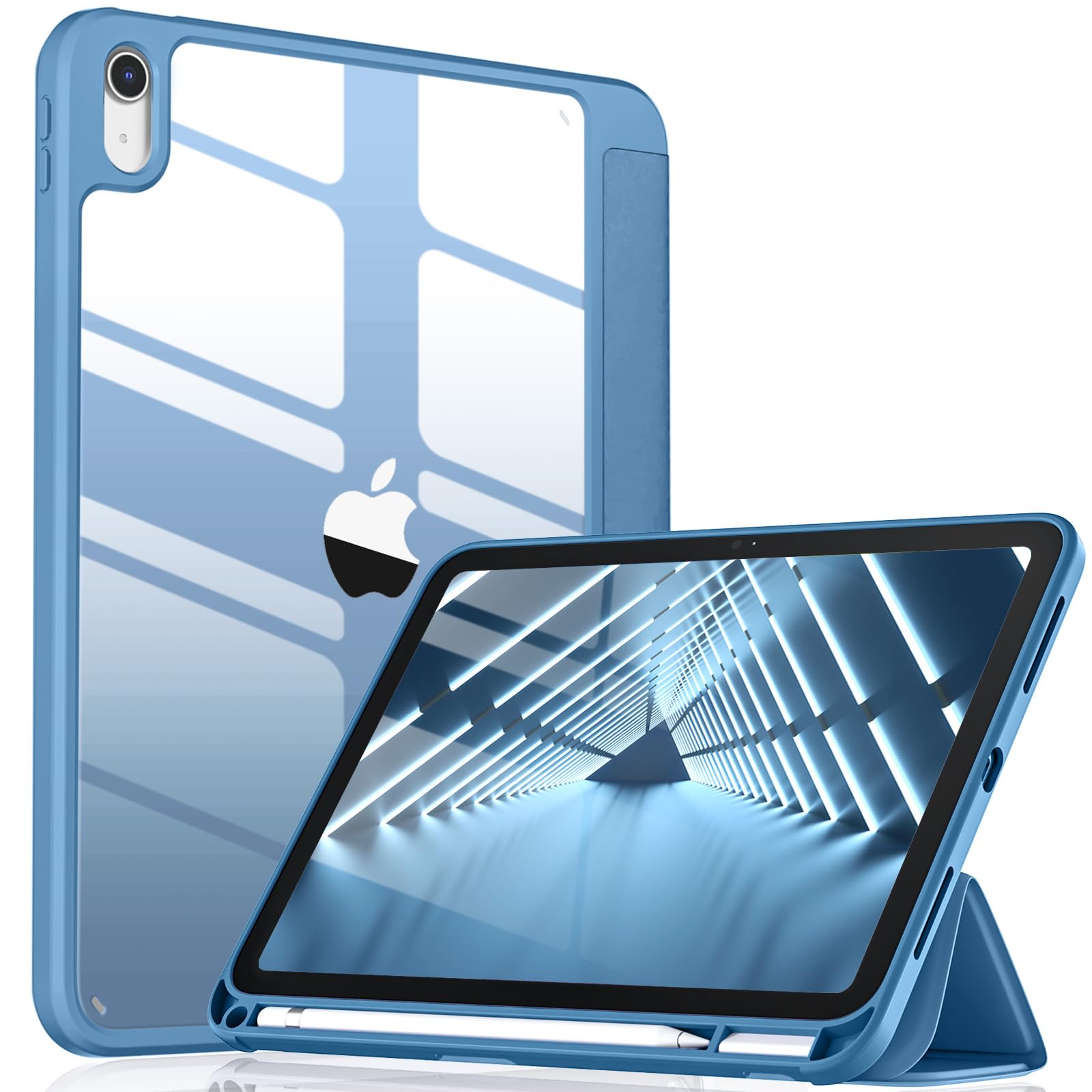 Compatible with iPad (A16) 11th Generation Case 2025, for iPad 10th Generation Case 2022 with Pencil Holder, Trifold Stand Protective Cover with Clear Back
