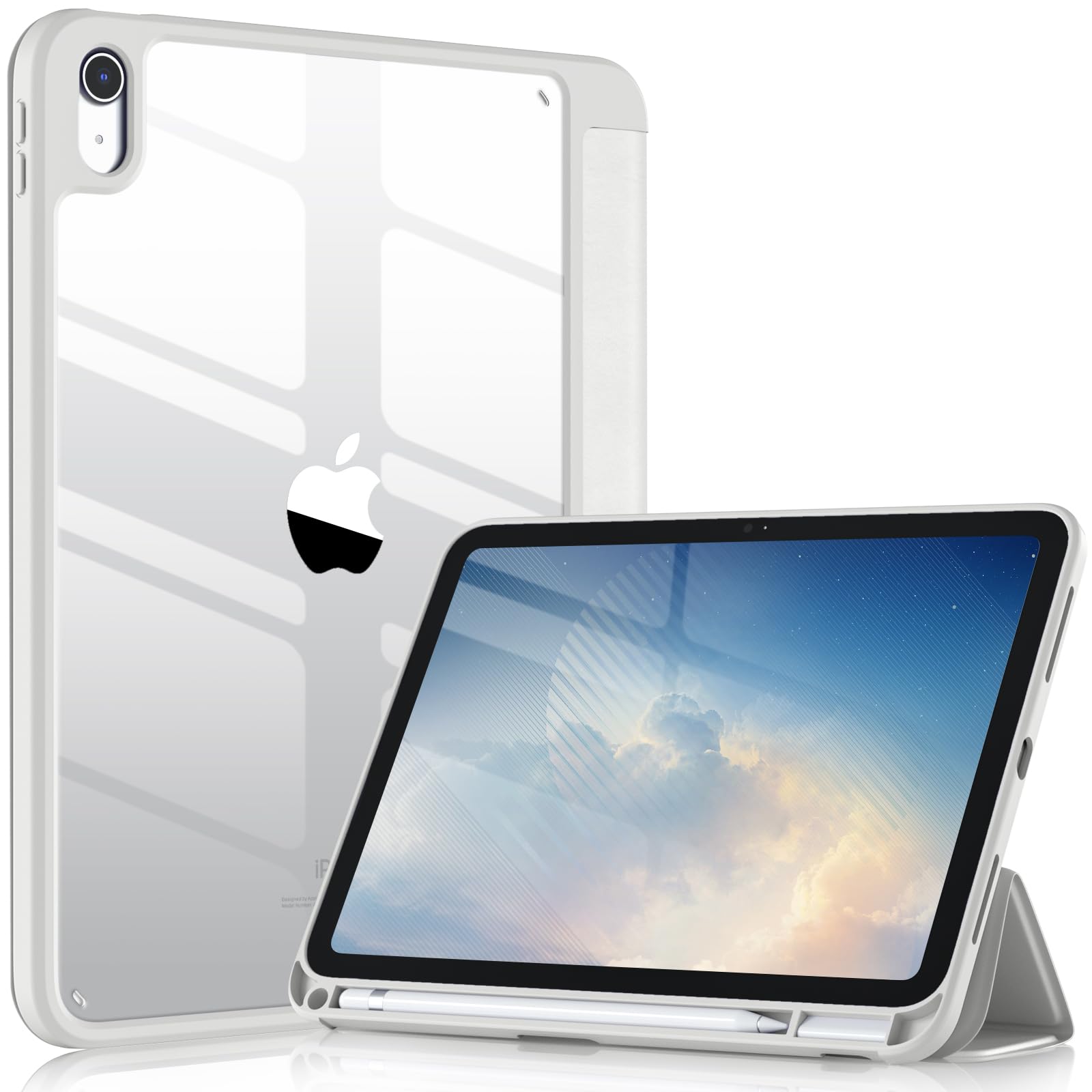Compatible with iPad (A16) 11th Generation Case 2025, for iPad 10th Generation Case 2022 with Pencil Holder, Trifold Stand Protective Cover with Clear Back