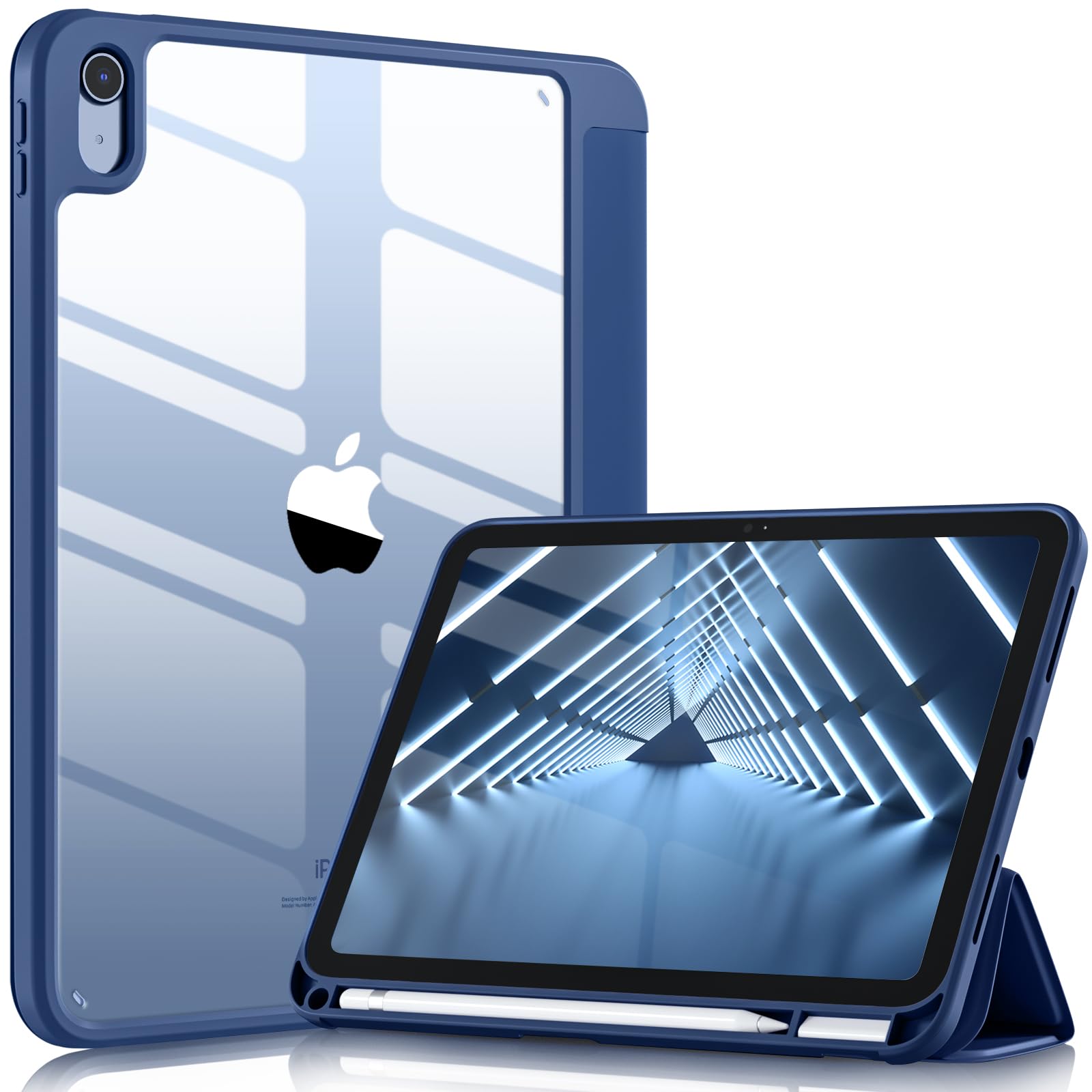 Compatible with iPad (A16) 11th Generation Case 2025, for iPad 10th Generation Case 2022 with Pencil Holder, Trifold Stand Protective Cover with Clear Back