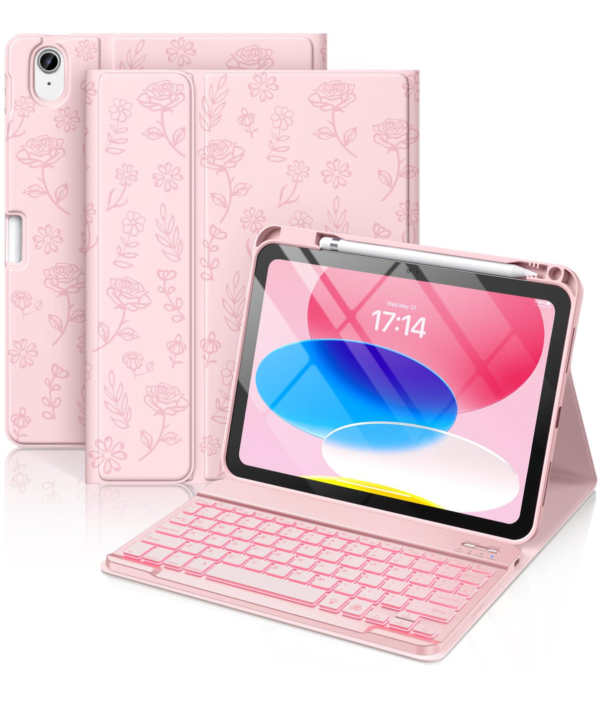 for iPad A16 11th 10th Generation Case with Keyboard, 7 Colors Backlit Detachable Folio Keyboard Cover with Pencil Holder for iPad 10th Gen 10.9 Inch/11th Gen 11 Inch