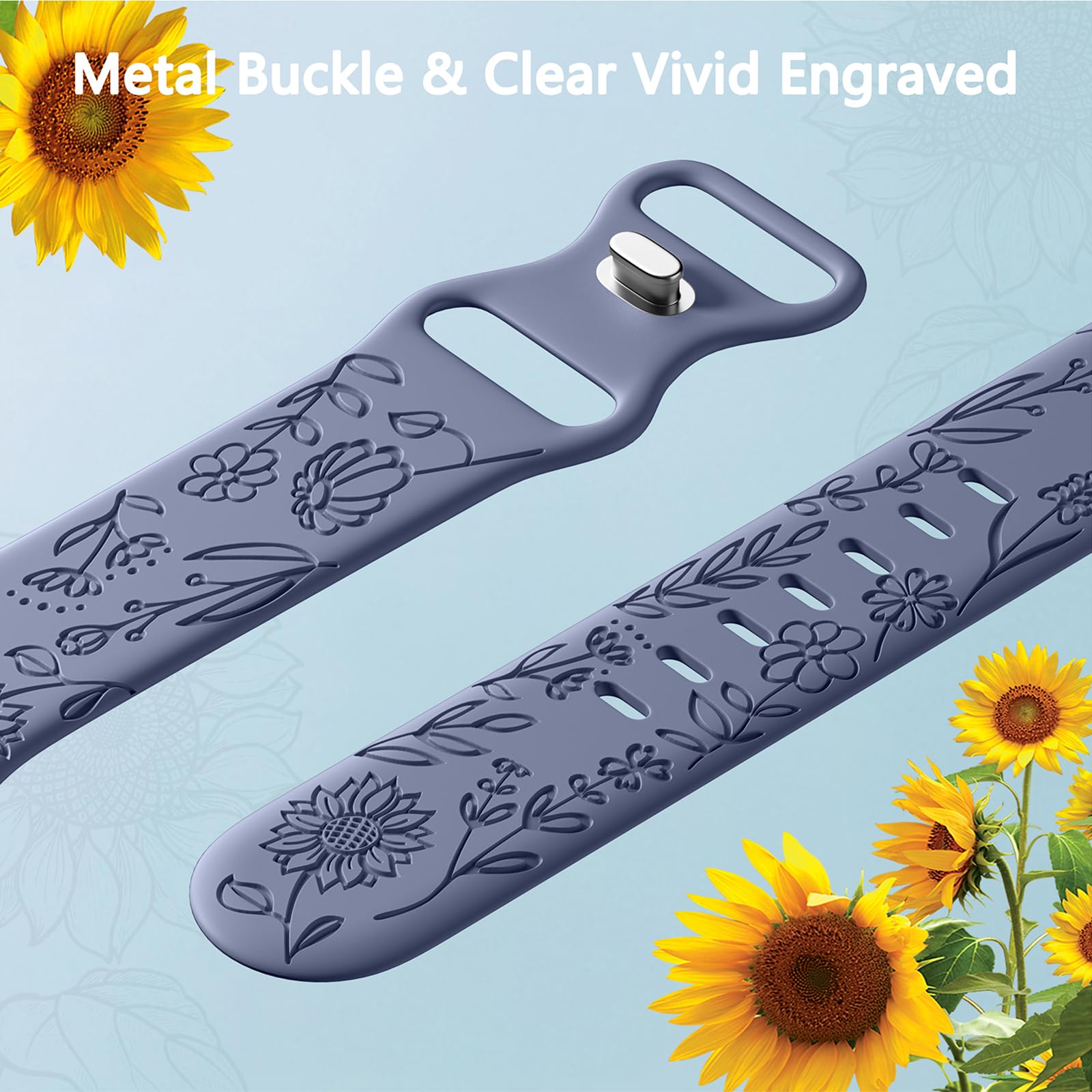 GEAK Compatible with Apple Watch Bands for Women 40mm 44mm 46mm 42mm 45mm 41mm 49mm 38mm Floral Engraved Silicone Bands Straps for iWatch Ultra 3 2 SE 3 2nd Generation Series 11 10 9 8 7 6 5 4 3 2 1