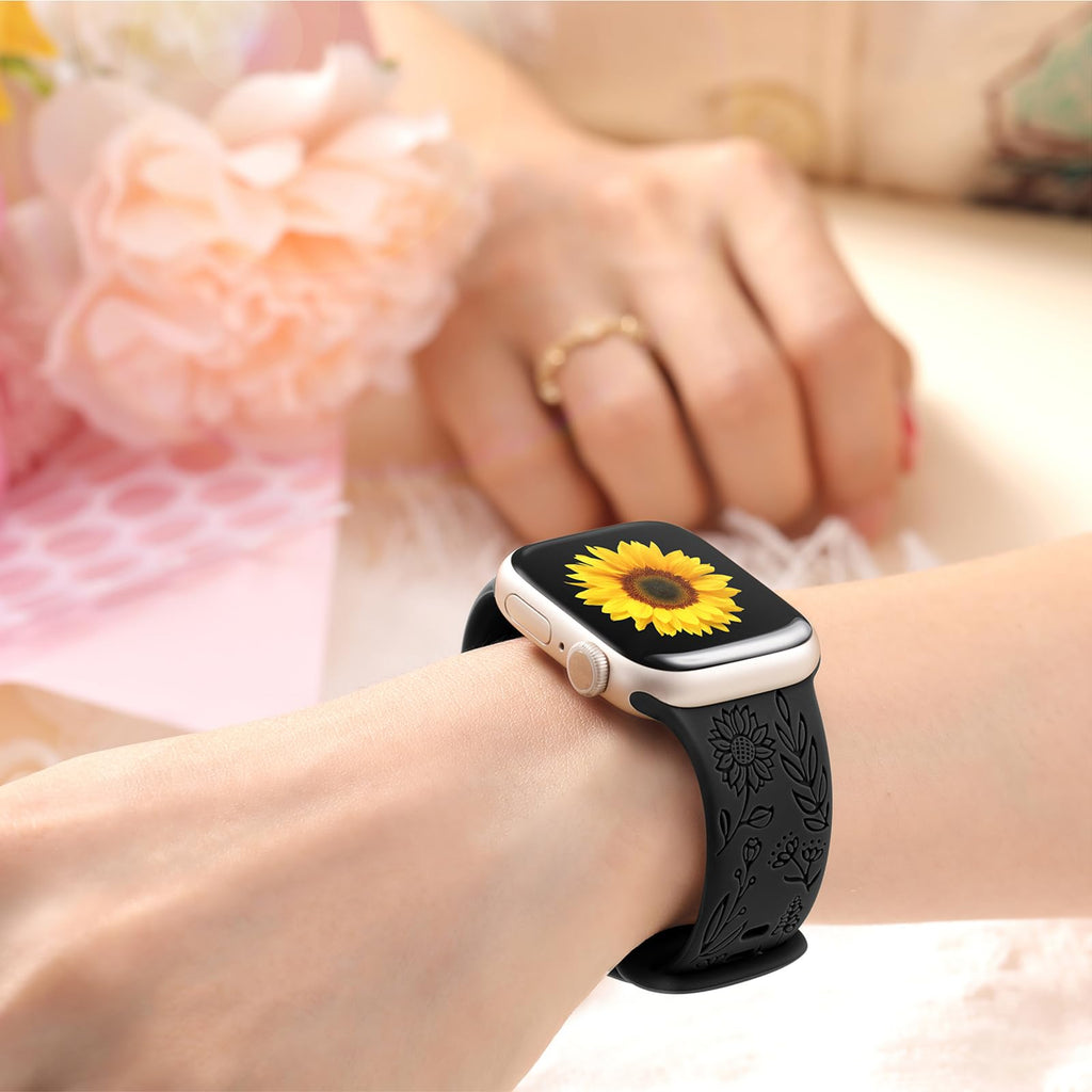 GEAK Compatible with Apple Watch Bands for Women 40mm 44mm 46mm 42mm 45mm 41mm 49mm 38mm Floral Engraved Silicone Bands Straps for iWatch Ultra 3 2 SE 3 2nd Generation Series 11 10 9 8 7 6 5 4 3 2 1