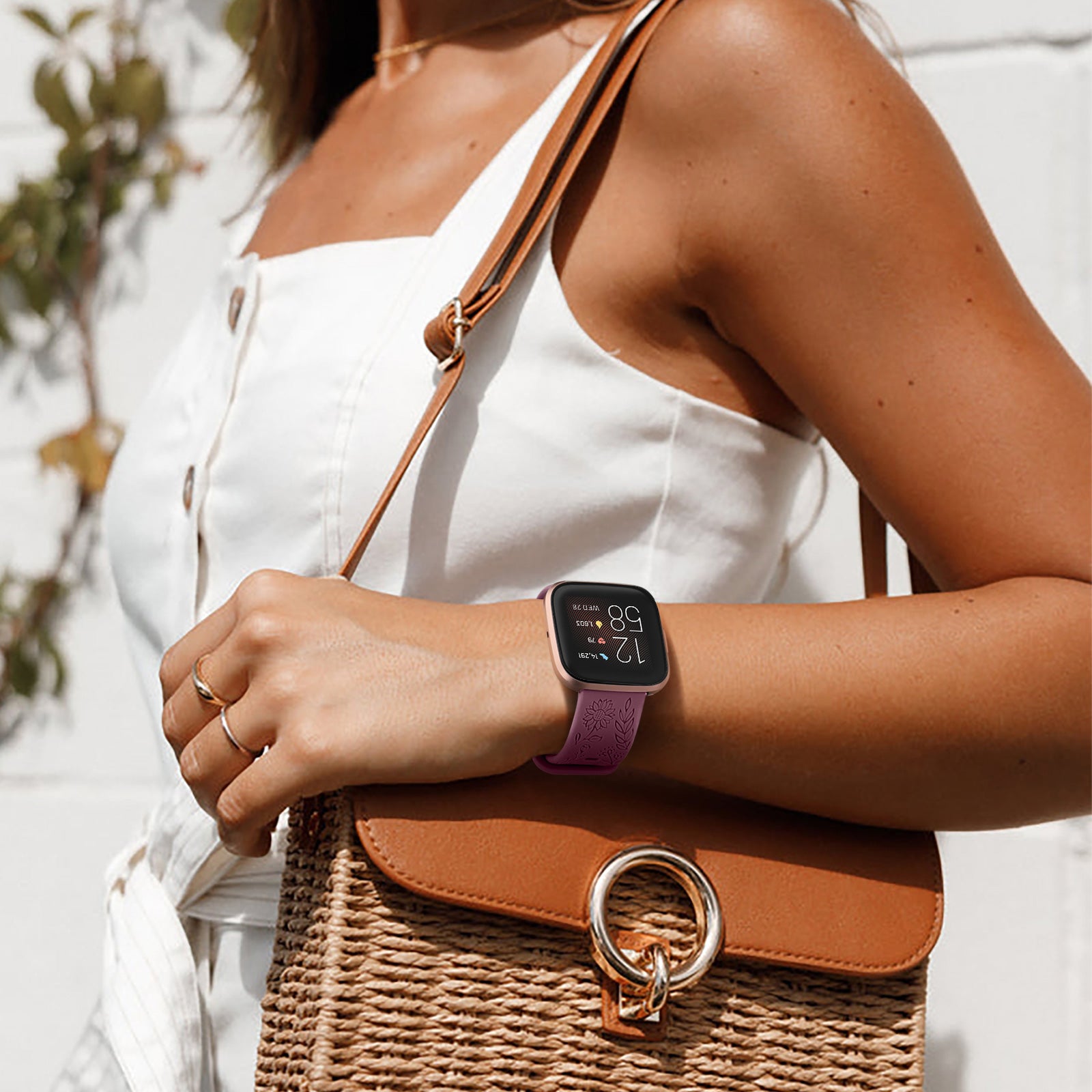GEAK Compatible with Fitbit Versa 2 Bands for Women Sunflower Engraved Silicone Bands for Fitbit Versa/Versa SE