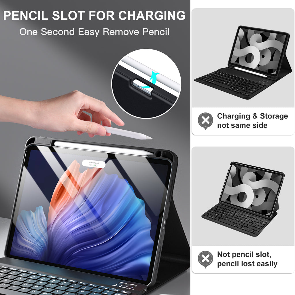 GEAK Compatible With iPad Air 11 inch (M4/M3/M2) /Air 5th/ Air 4th Generation Case with Keyboard, Detachble Magnetic Fits For iPad Air Keyboard with Case, Black