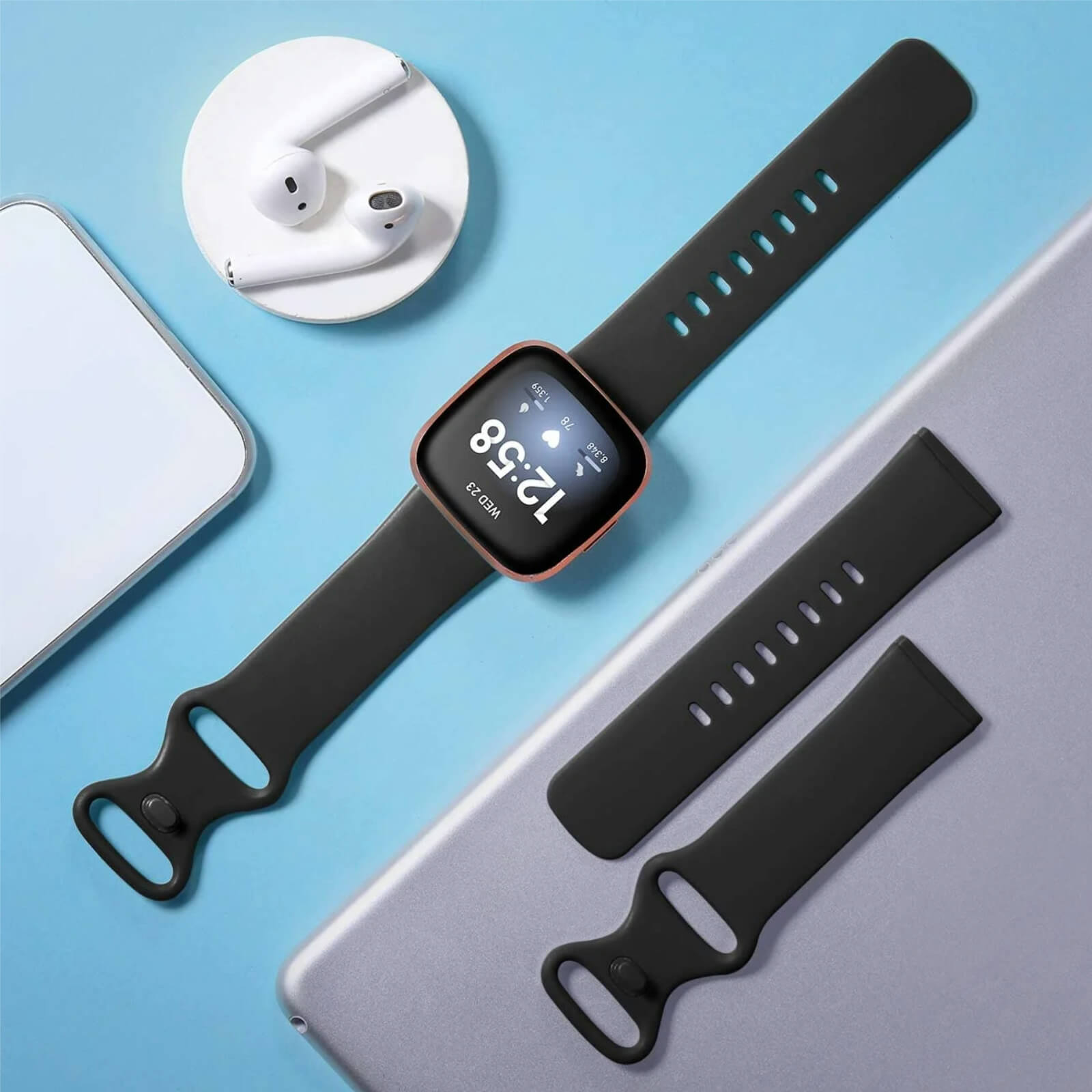 GEAK 4 Pack Silicone Sport Bands Compatible with Fitbit Versa 3/Versa 4/Sense/Sense 2 Bands for Women Men