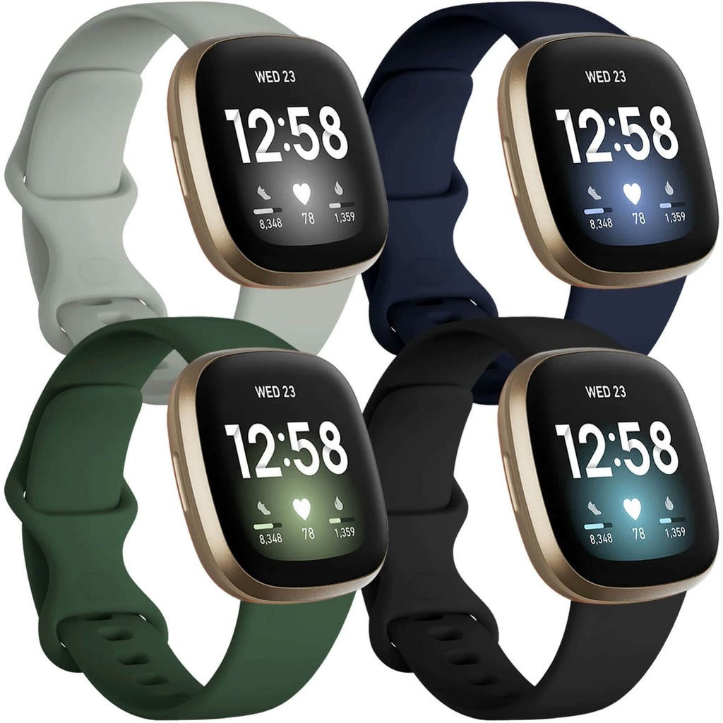 GEAK 4 Pack Silicone Sport Bands Compatible with Fitbit Versa 3/Versa 4/Sense/Sense 2 Bands for Women Men