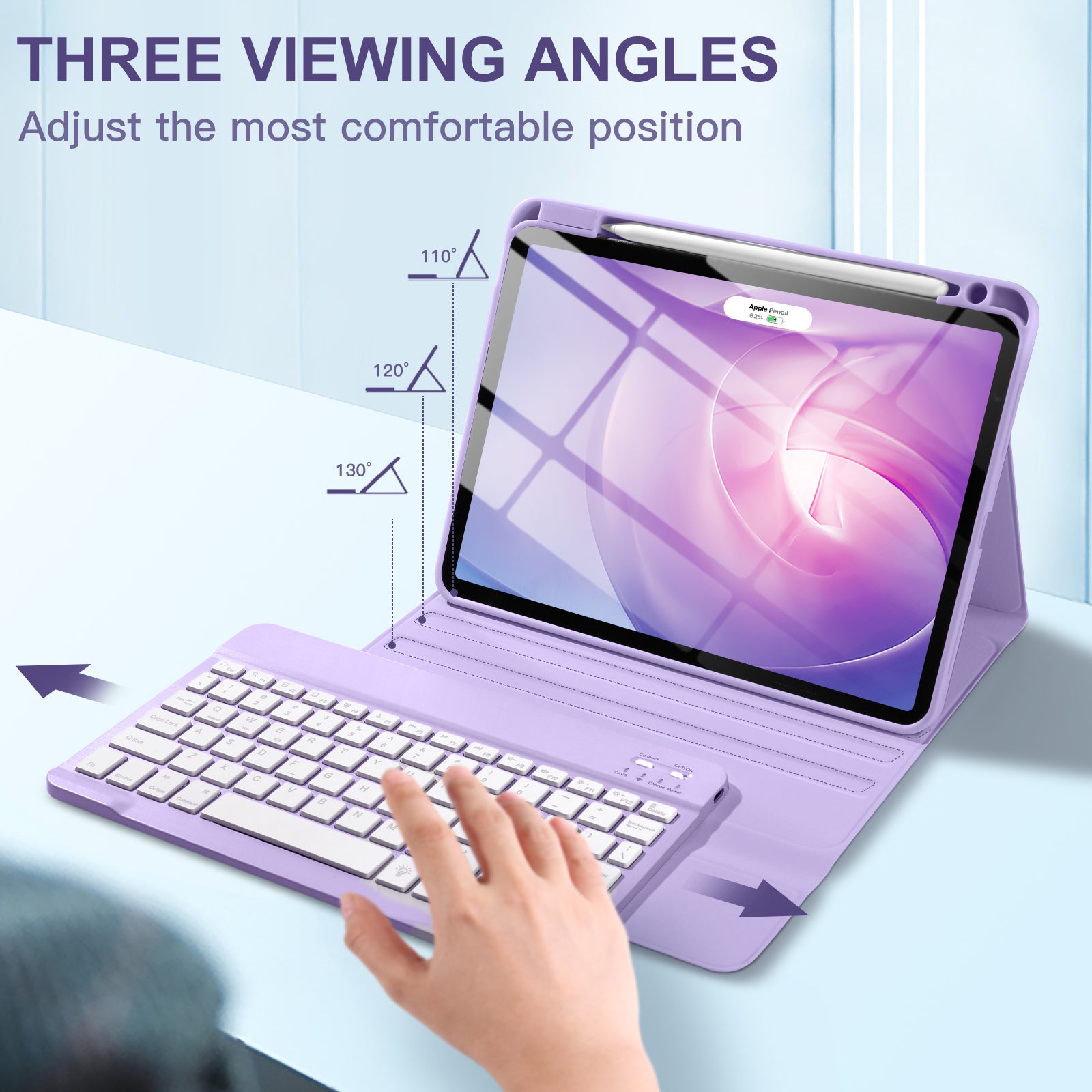 GEAK Compatible With iPad Air 11 inch (M2/M3) /Air 5th/ Air 4th Generation Case with Keyboard, Detachble Magnetic Fits For iPad Air Keyboard with Case, Purple