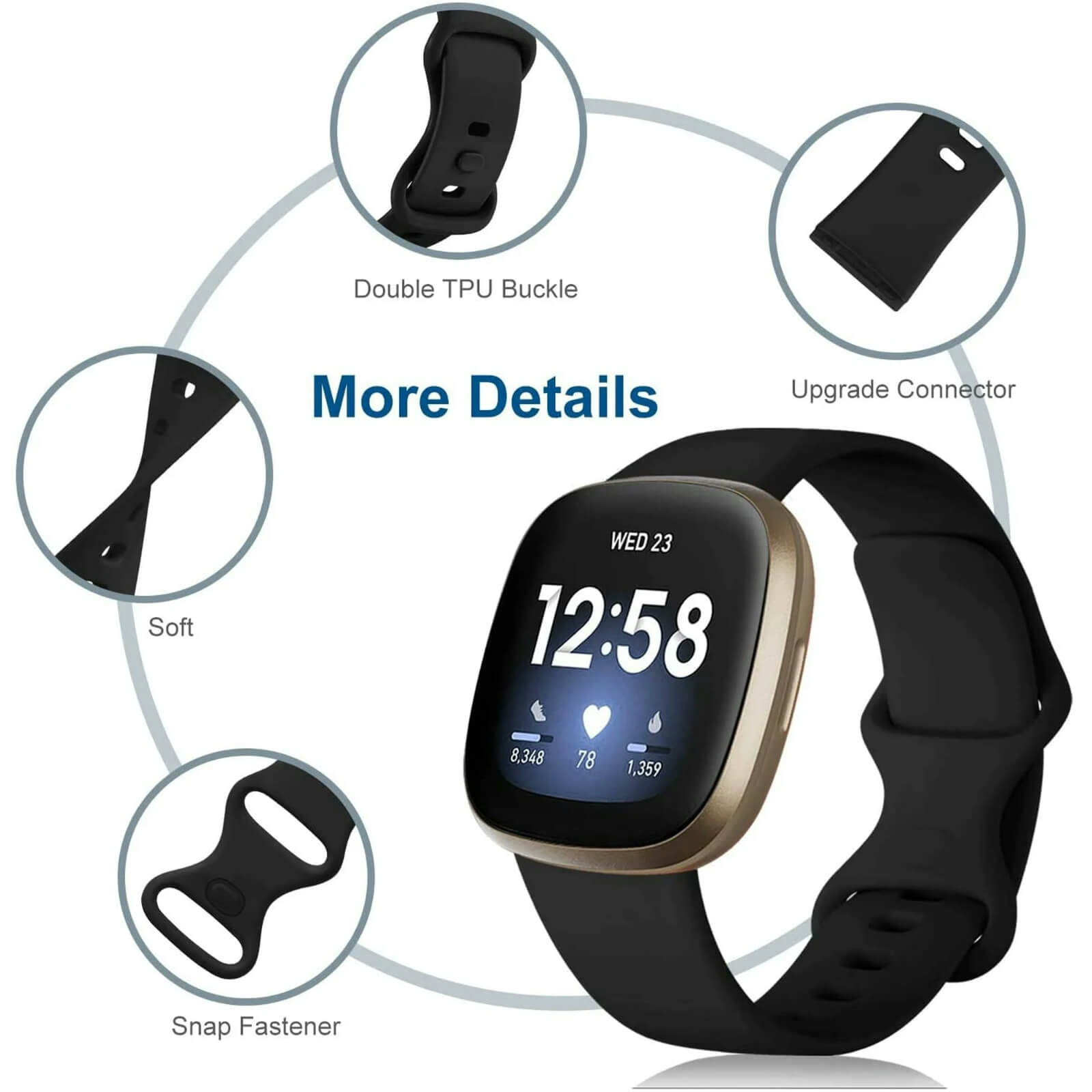 GEAK 4 Pack Silicone Sport Bands Compatible with Fitbit Versa 3/Versa 4/Sense/Sense 2 Bands for Women Men