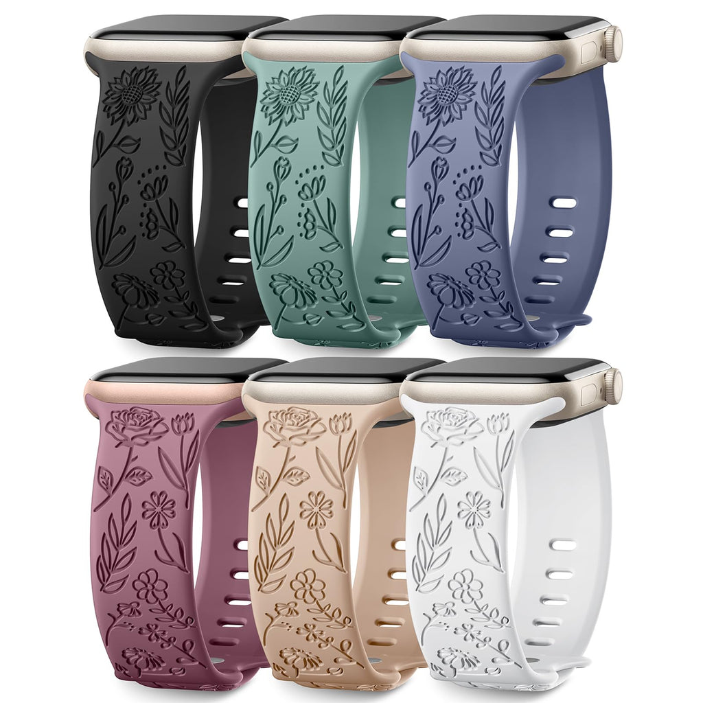 GEAK Compatible with Apple Watch Bands for Women 40mm 44mm 46mm 42mm 45mm 41mm 49mm 38mm Floral Engraved Silicone Bands Straps for iWatch Ultra 3 2 SE 3 2nd Generation Series 11 10 9 8 7 6 5 4 3 2 1