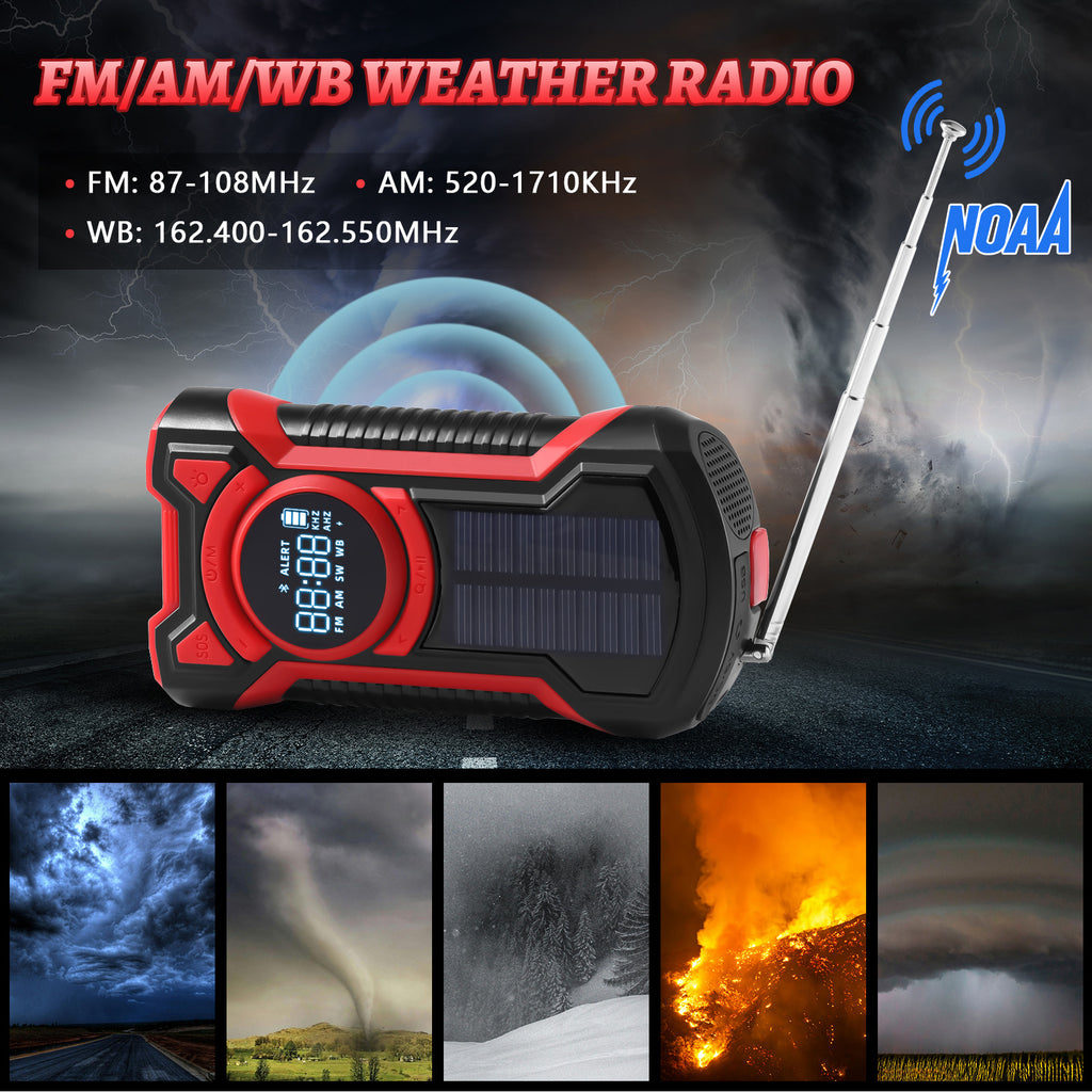 GEAK Solar Hand Crank Emergency Radio Portable AM FM NOAA Weather Radio with Power Bank, SOS Alarm, Bluetooth Speaker, Flashlight for Indoor Outdoor Camping Emergency Supplies