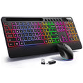 Wireless Keyboard and Mouse Combo Ergonomic Keyboard Wrist Rest Support for Computer Keyboard Full Size Quiet/Silent RGB Backlit Light Up Keyboard with Phone Holder for Windows Mac PC Laptop