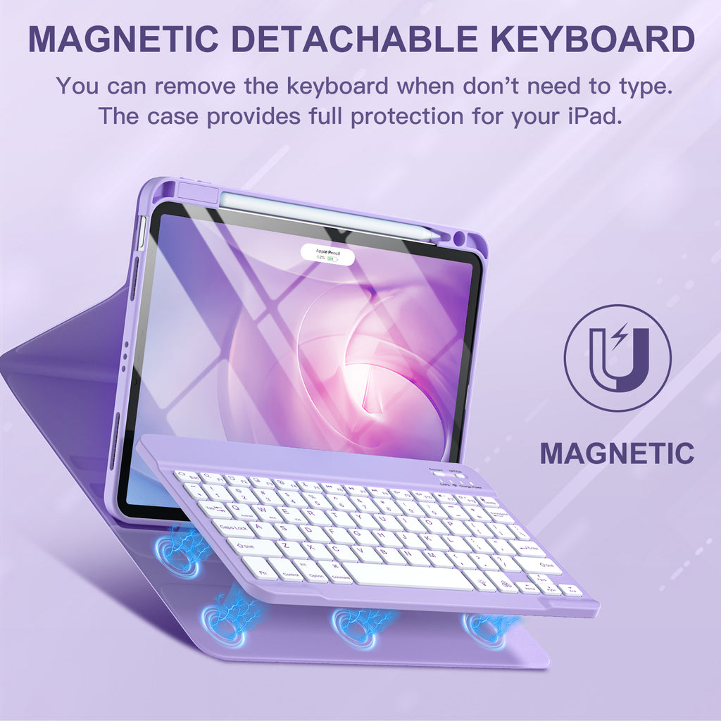 GEAK Compatible With iPad Air 11 inch (M2/M3) /Air 5th/ Air 4th Generation Case with Keyboard, Detachble Magnetic Fits For iPad Air Keyboard with Case, Purple