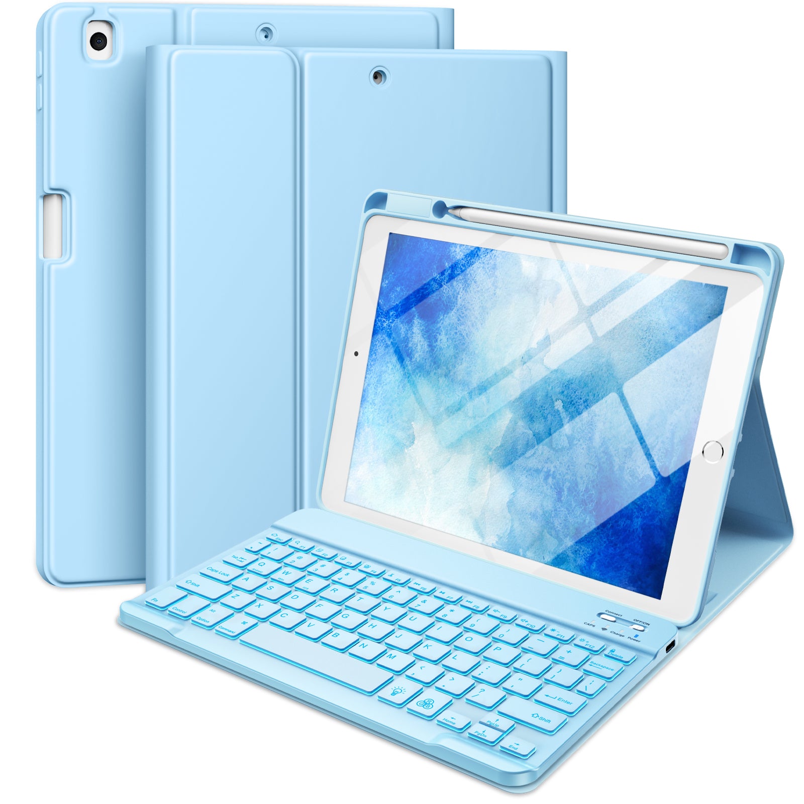 GEAK Compatible with Apple iPad 9th 8th 7th Generation Case with Keyboard 10.2 inch 7 Color Backlight Keyboard Case Cover with Pencil Holder for iPad Air 3rd Generation & iPad Pro 10.5 inch