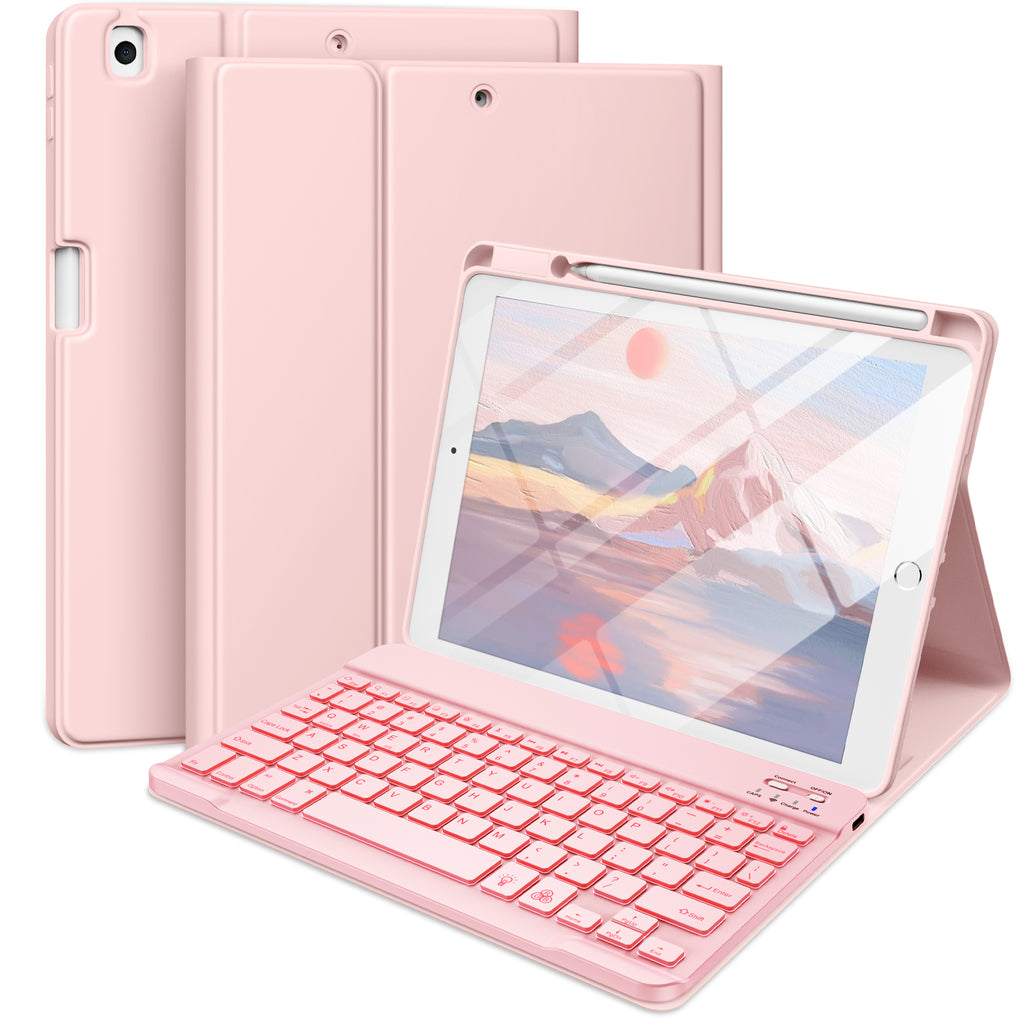 GEAK Compatible with Apple iPad 9th 8th 7th Generation Case with Keyboard 10.2 inch 7 Color Backlight Keyboard Case Cover with Pencil Holder for iPad Air 3rd Generation & iPad Pro 10.5 inch