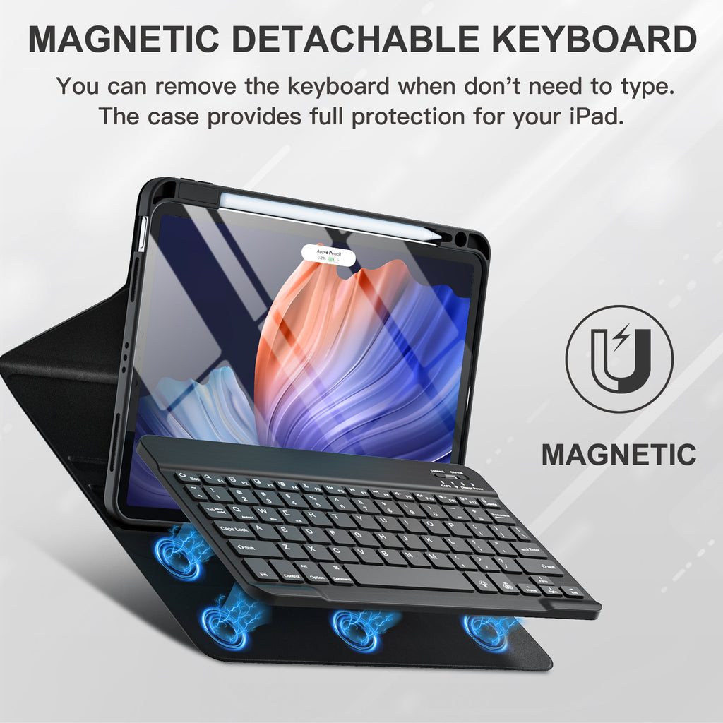 GEAK Compatible With iPad Air 11 inch (M4/M3/M2) /Air 5th/ Air 4th Generation Case with Keyboard, Detachble Magnetic Fits For iPad Air Keyboard with Case, Black
