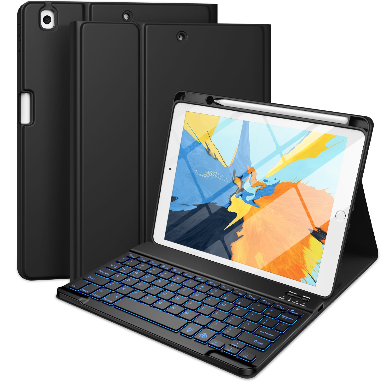 GEAK Compatible with Apple iPad 9th 8th 7th Generation Case with Keyboard 10.2 inch 7 Color Backlight Keyboard Case Cover with Pencil Holder for iPad Air 3rd Generation & iPad Pro 10.5 inch