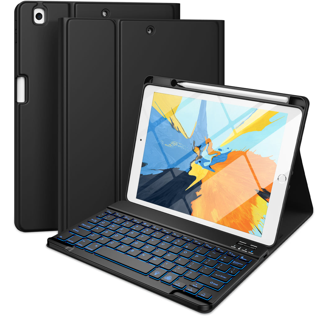 GEAK Compatible with Apple iPad 9th 8th 7th Generation Case with Keyboard 10.2 inch 7 Color Backlight Keyboard Case Cover with Pencil Holder for iPad Air 3rd Generation & iPad Pro 10.5 inch