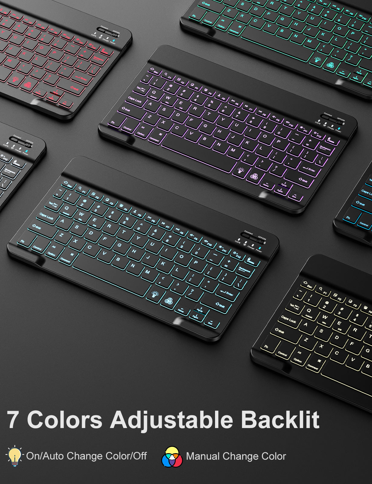 GEAK Compatible with Apple iPad 9th 8th 7th Generation Case with Keyboard 10.2 inch 7 Color Backlight Keyboard Case Cover with Pencil Holder for iPad Air 3rd Generation & iPad Pro 10.5 inch