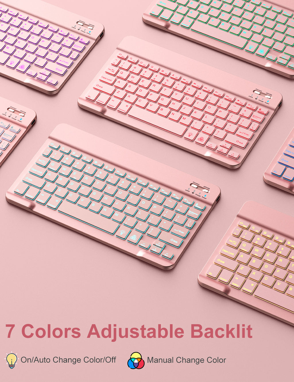 GEAK Compatible with Apple iPad 9th 8th 7th Generation Case with Keyboard 10.2 inch 7 Color Backlight Keyboard Case Cover with Pencil Holder for iPad Air 3rd Generation & iPad Pro 10.5 inch