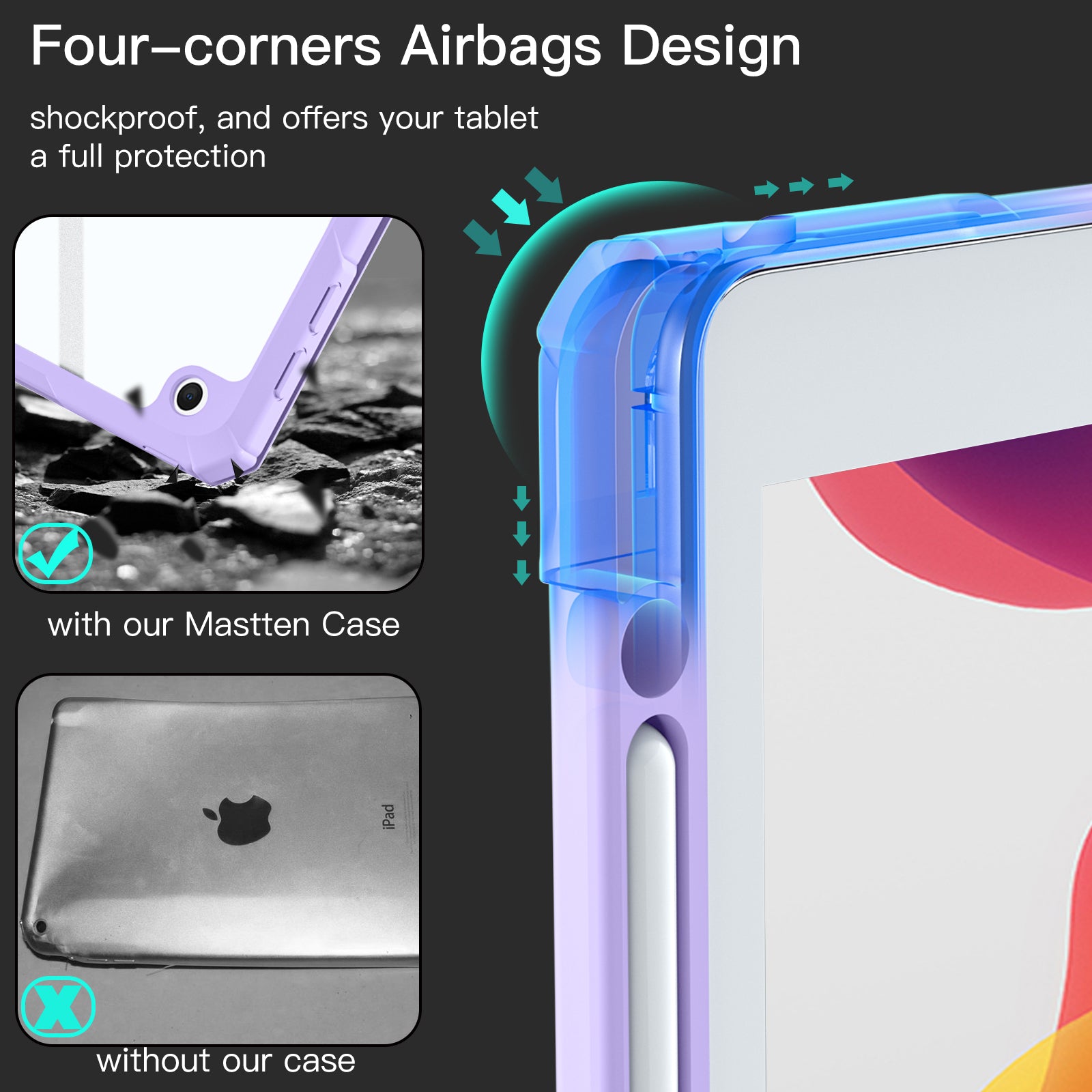 GEAK Compatible With iPad 9th /8th /7th Generation Case with Pencil Holder, 10.2inch Shockproof Cover with Trifold Stand