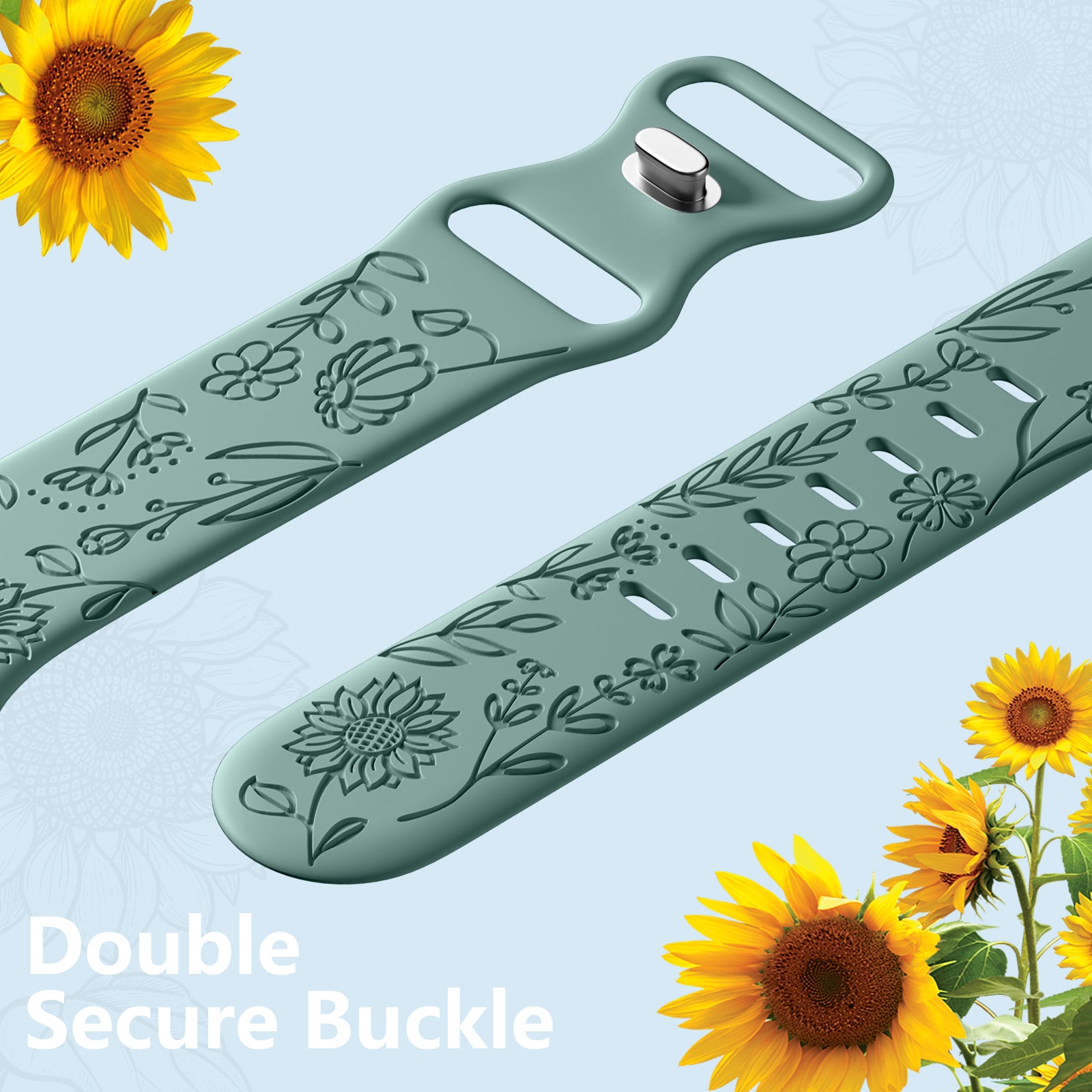 GEAK Compatible with Apple Watch Bands for Women 40mm 44mm 46mm 42mm 45mm 41mm 49mm 38mm Sunflower Engraved Silicone Bands Straps for iWatch Ultra 3 2 SE 3 2nd Generation Series 11 10 9 8 7 6 5 4 3