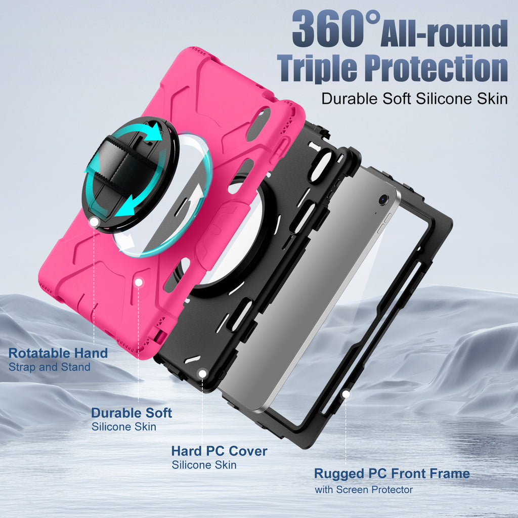 GEAK Compatible with Apple iPad A16 11th/10th Generation 11 inch Case with Screen Protector, 360° Shockproof Stand Cover Case with Pencil Holder for iPad 10th 11th Gen 2025