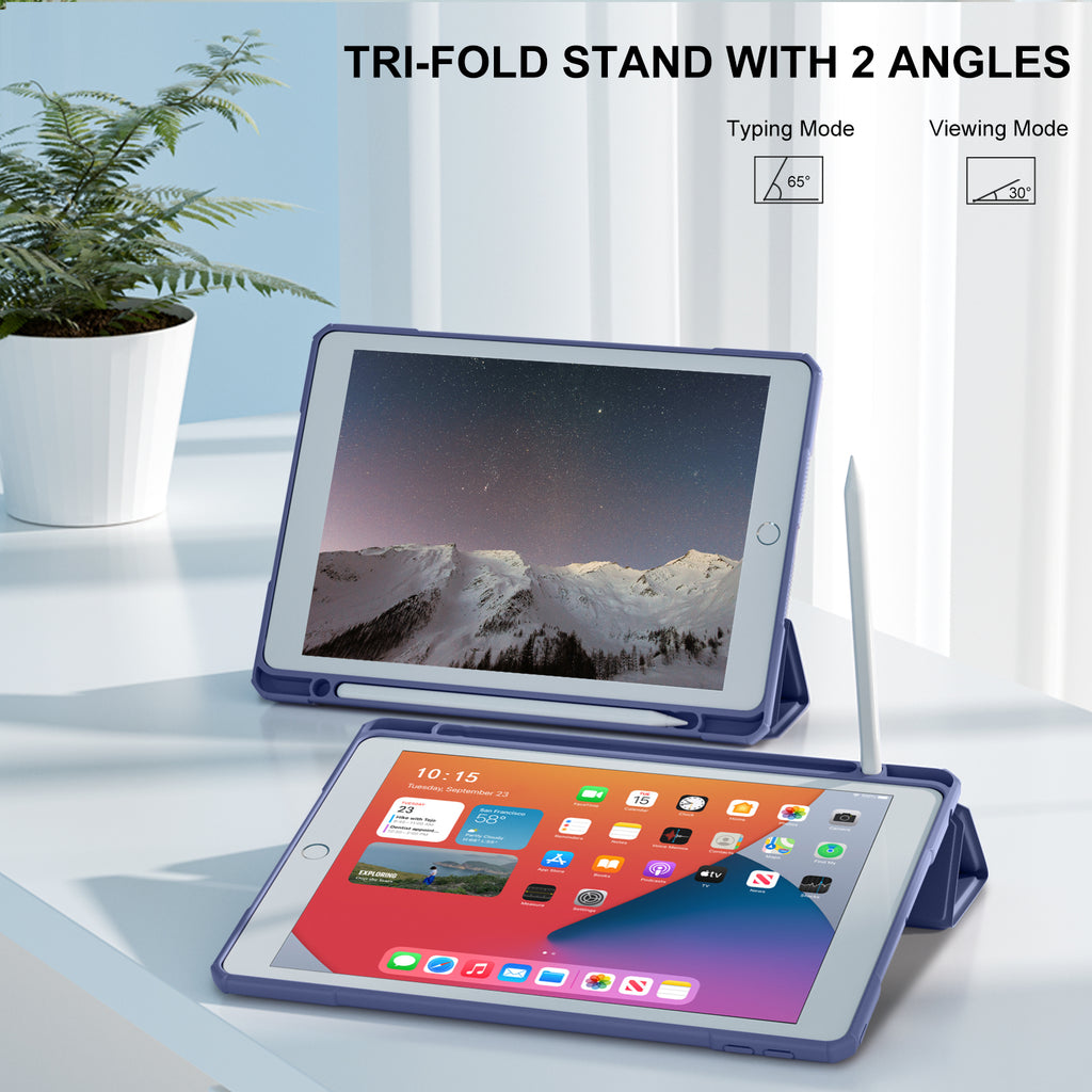 GEAK Compatible With iPad 9th /8th /7th Generation Case with Pencil Holder, Shockproof 10.2inch for iPad Case with Trifold Stand