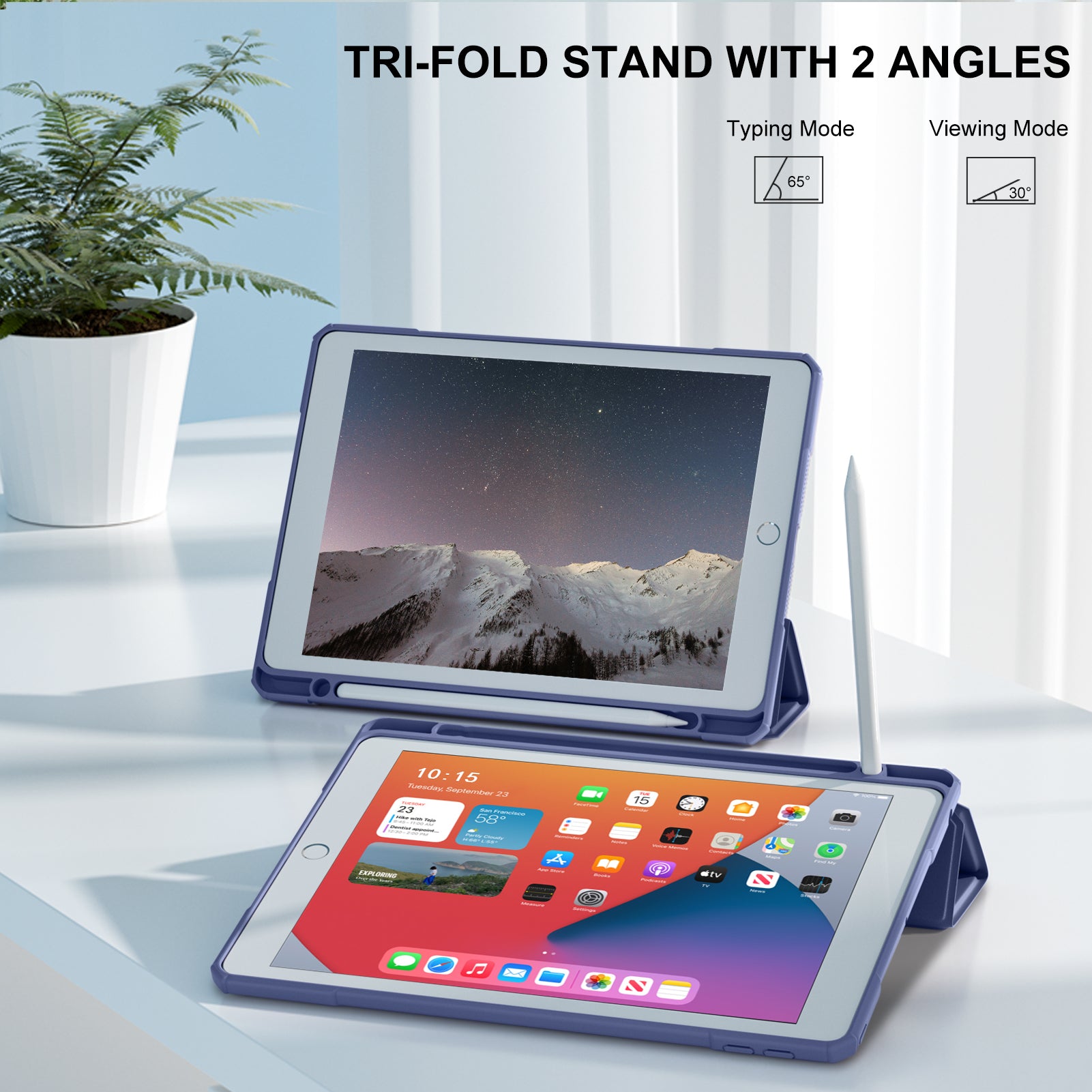GEAK Compatible With iPad 9th /8th /7th Generation Case with Pencil Holder, Shockproof 10.2inch for iPad Case with Trifold Stand