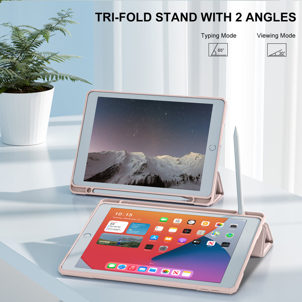 GEAK Compatible With iPad 9th /8th /7th Generation Case with Pencil Holder, 10.2inch Shockproof Cover with Trifold Stand