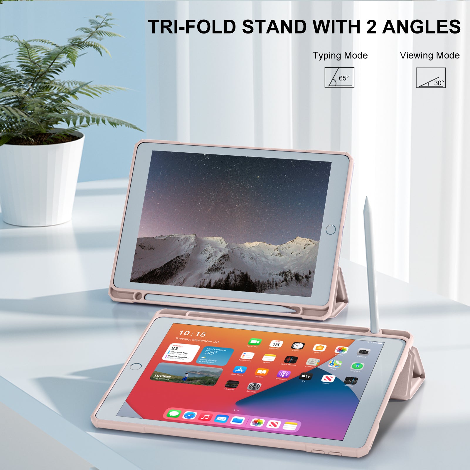 GEAK Compatible With iPad 9th /8th /7th Generation Case with Pencil Holder, 10.2inch Shockproof Cover with Trifold Stand
