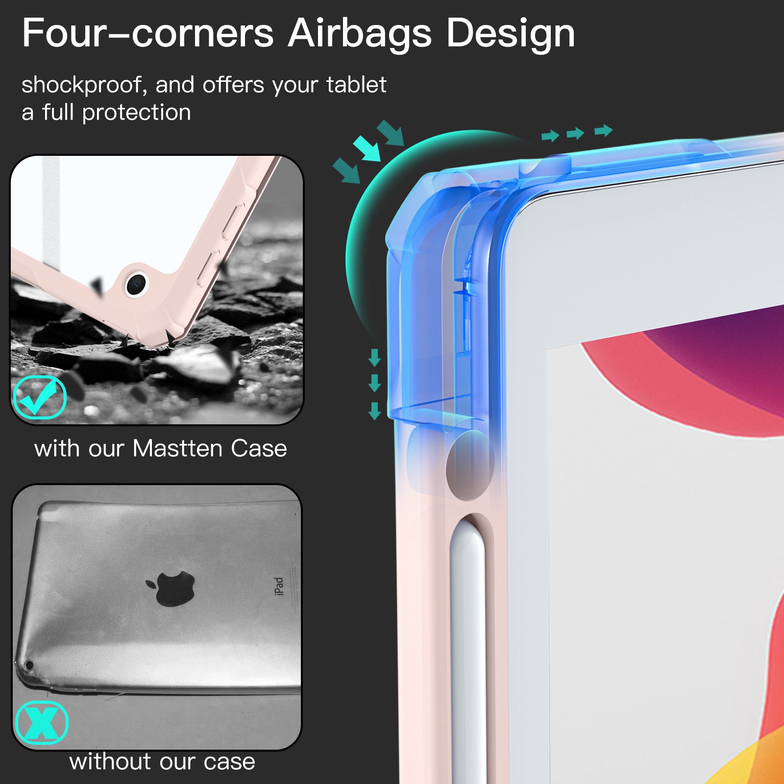 GEAK Compatible With iPad 9th /8th /7th Generation Case with Pencil Holder, 10.2inch Shockproof Cover with Trifold Stand